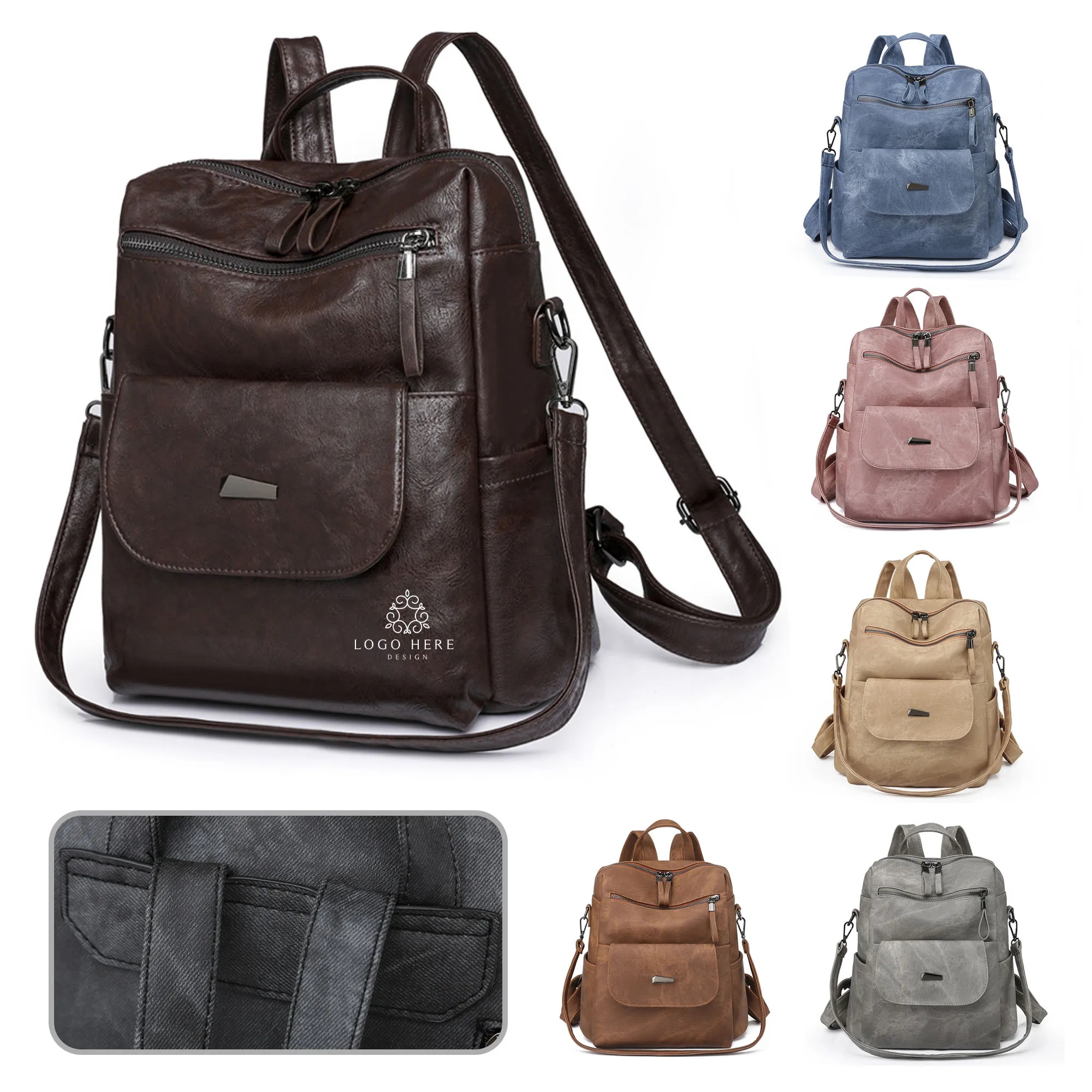 PU Leather Convertible Backpack 2