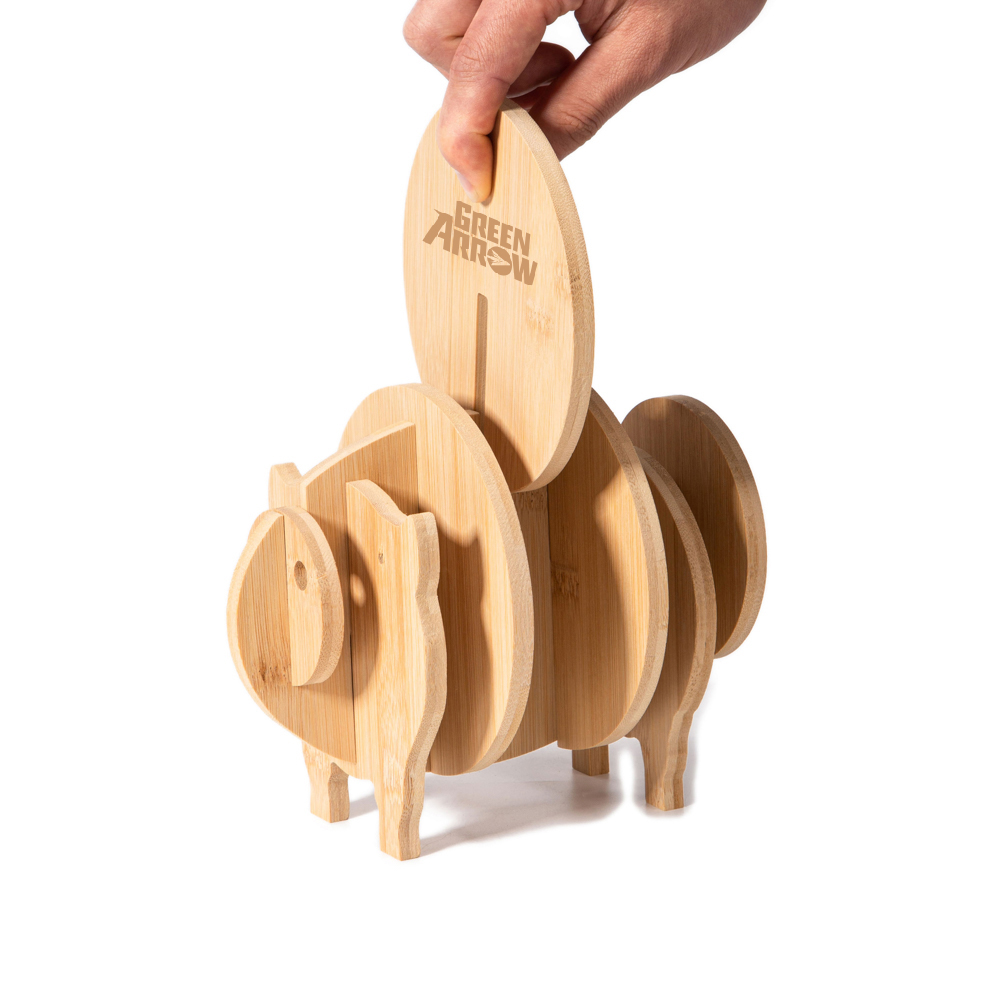 Pig Shaped Bamboo Coaster and Table Top Decoration 7