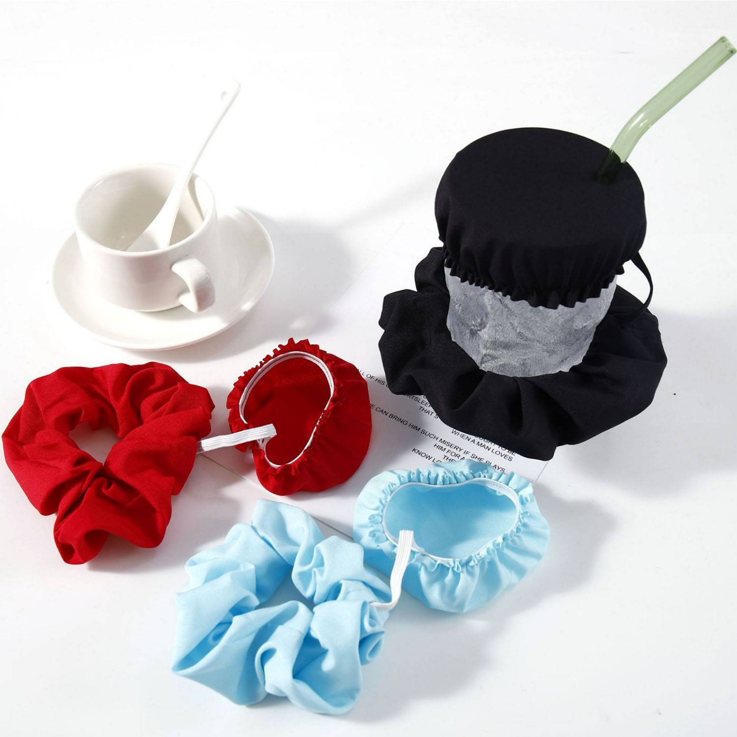 Elastic rubber hair rope scrunchie cup cover set 6