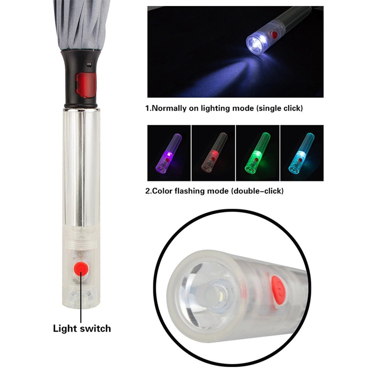 LED Light Straight Handle Double Reverse Umbrella 4