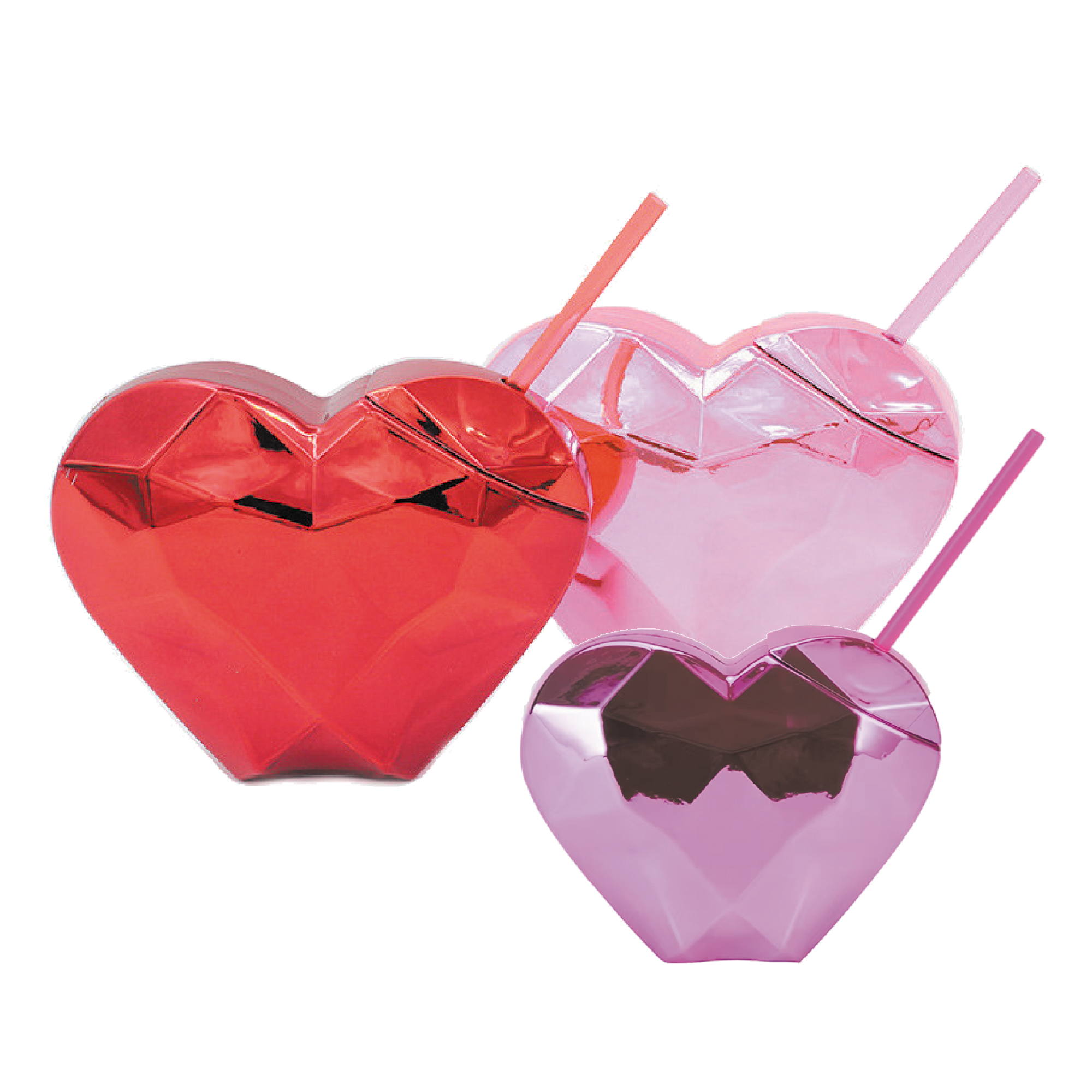 20Oz Plastic Cocktail Heart Shaped Tumbler DiscoBall Cup with Straw and Lid 6