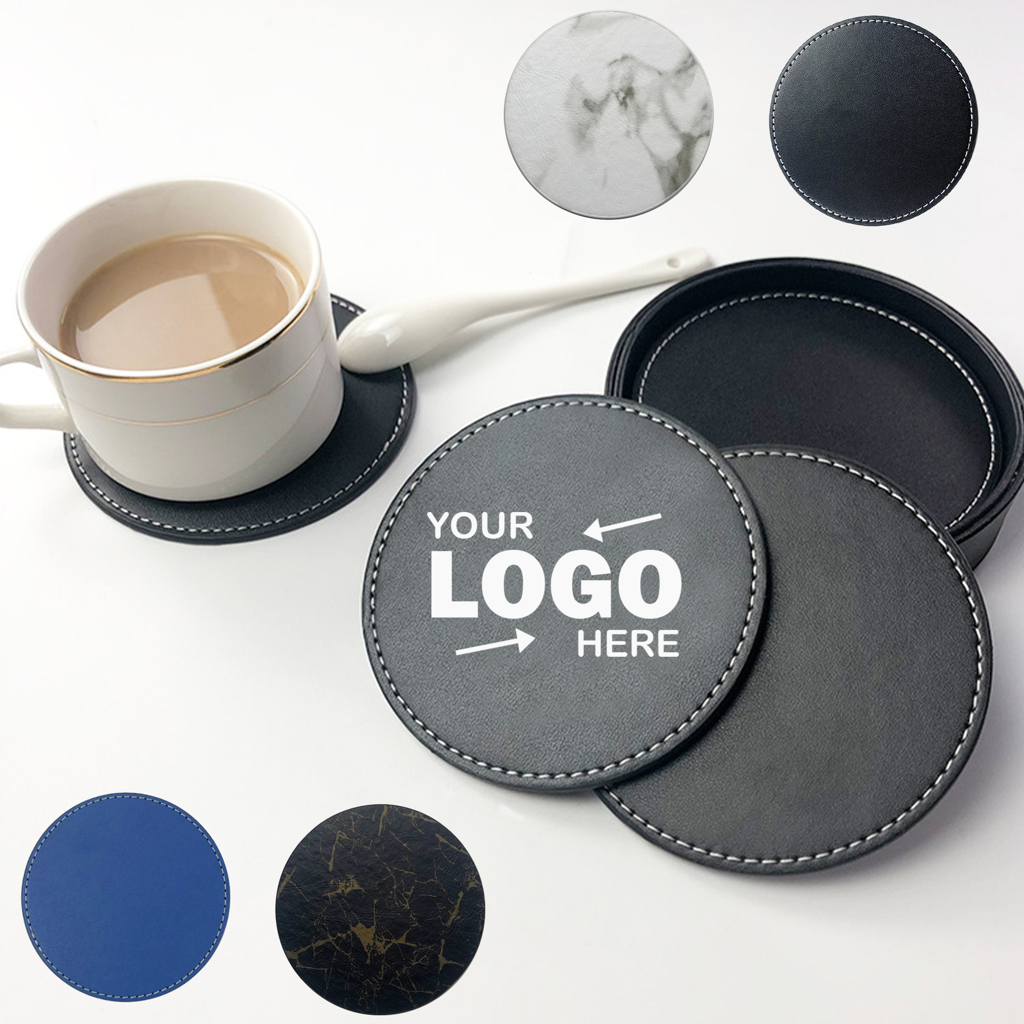 Multi-Color Customized Round PU Leather Coaster 1