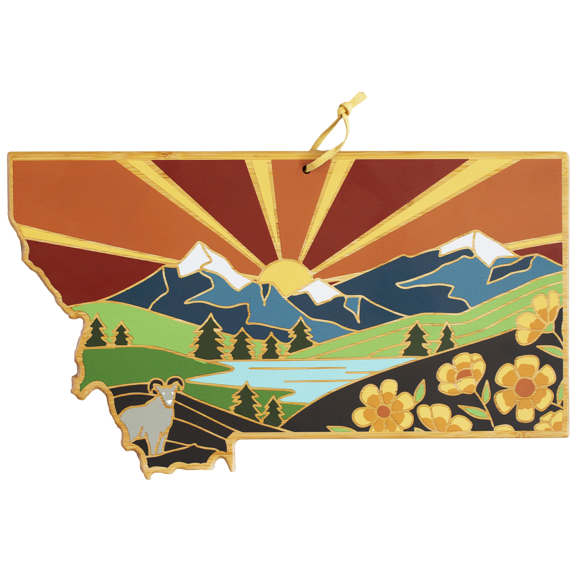 Montana State Shaped Cutting and Serving Board with Artwork by Summer Stokes