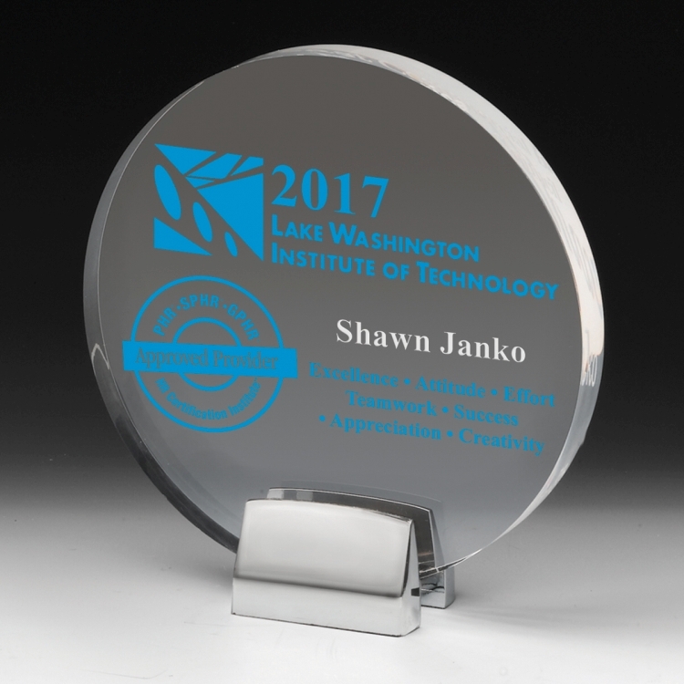 Round Award w/Chrome Base (6 1/2" dia. x 3/4") - Laser Engraved 1