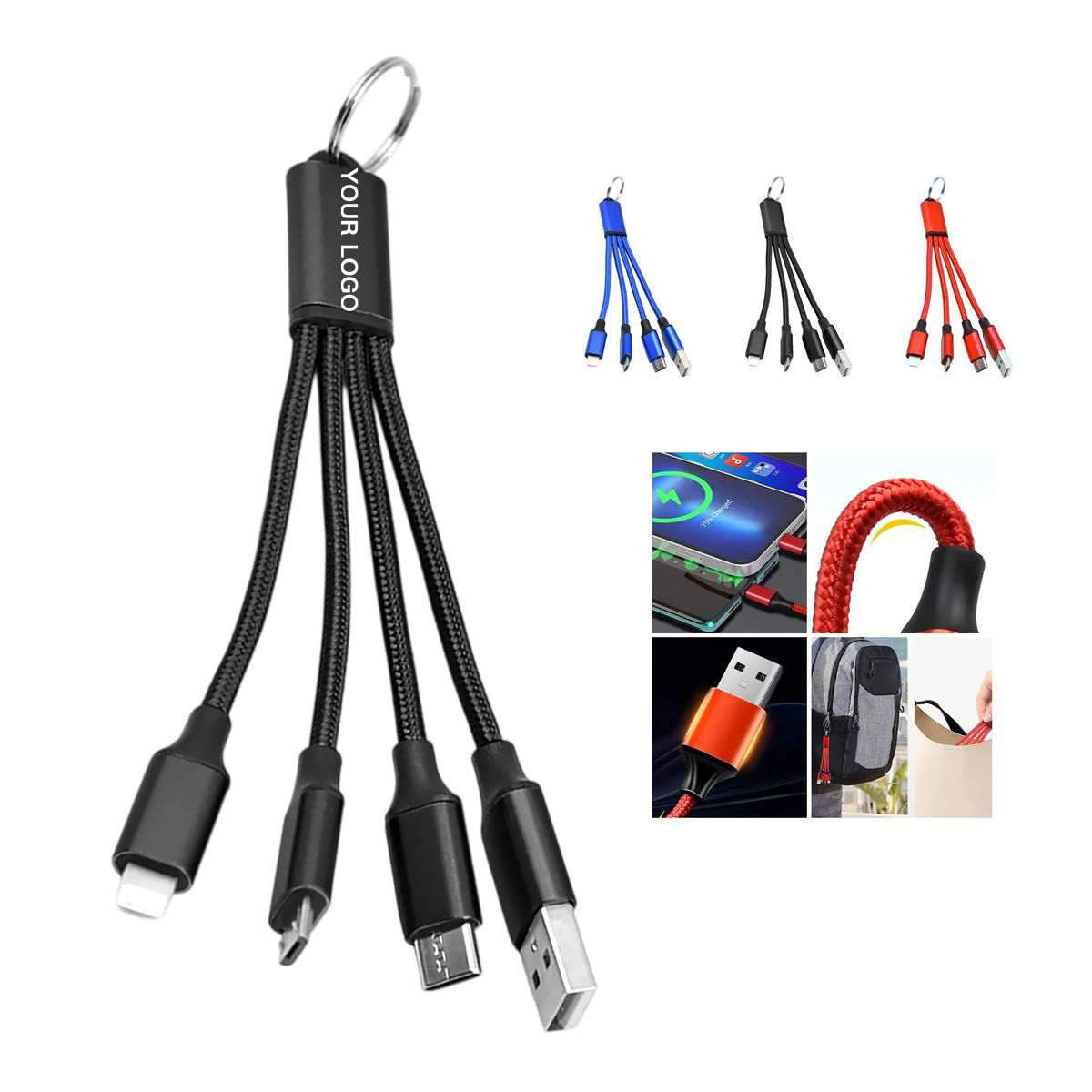 Portable 4 In 1 Keychain Charging Cable Nylon Braided 1