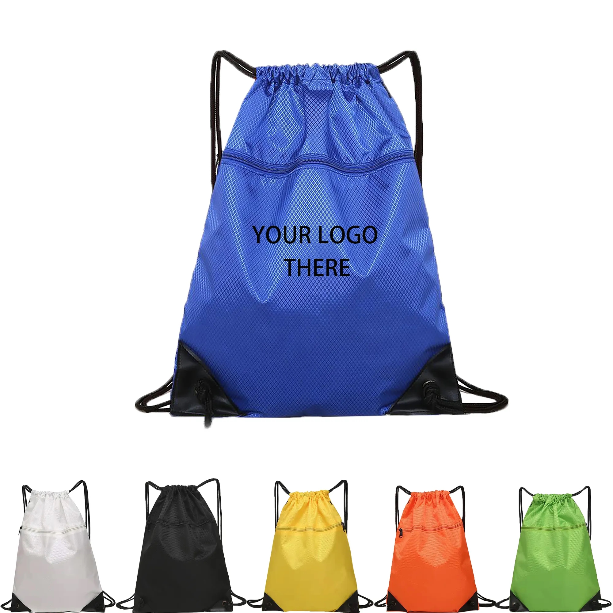 Mesh Pocket Drawstring Backpacks w/Zipper 6