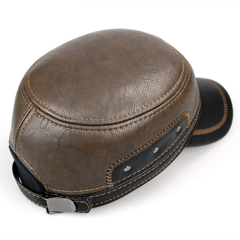 Men Winter Leather Plush Baseball Newsboy Cap Ear Flap Trapper Hunting Hat 8