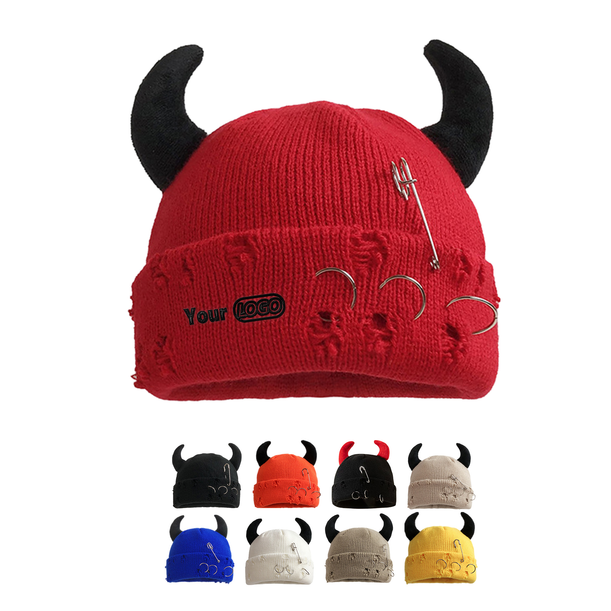 Custom Logo Horned Winter Knitted Hat 23