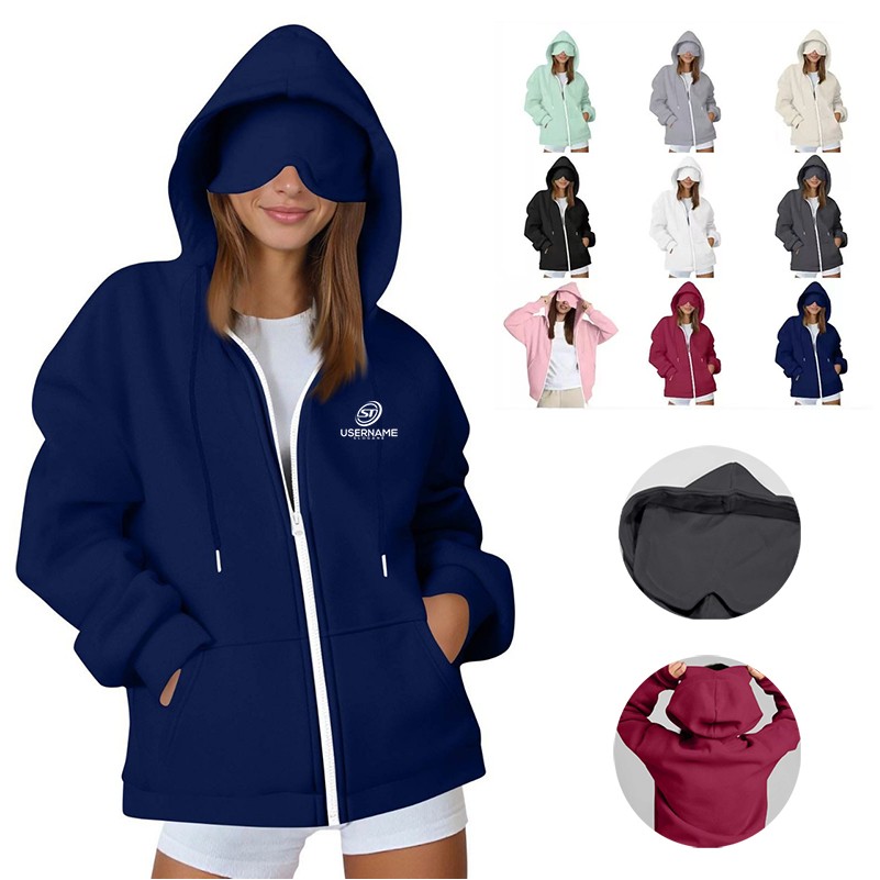 Hoodie with Eye Mask Women Full Zip up Hoodie Long Sleeve Casual Zip up, custom hoodie or sweatshirt with logo imprint 2