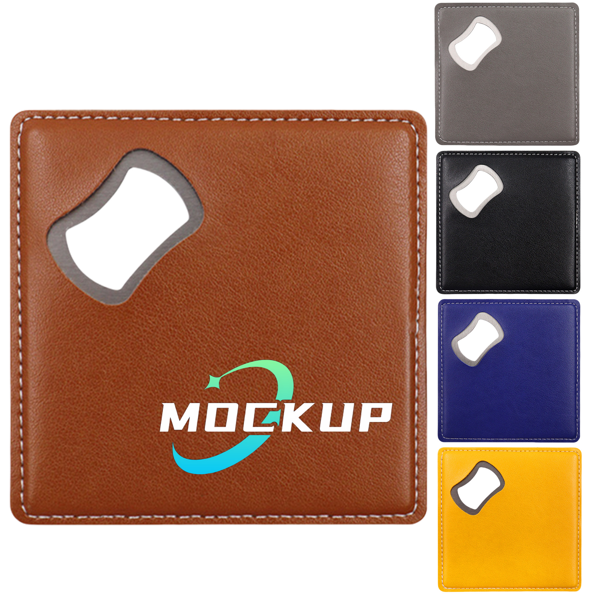 Square Drink Coaster Leather Opener 6