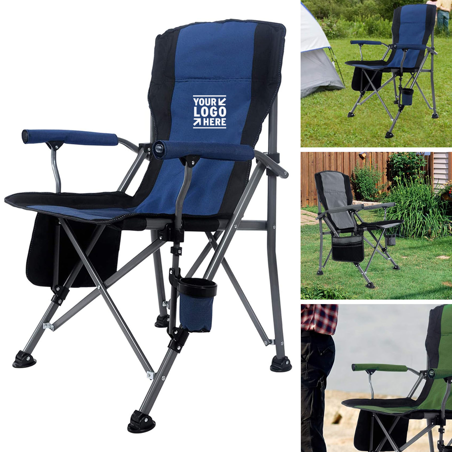 Portable Camping Folding Heavy Duty Support 330 lbs Outdoor Large Chair with Armrest Storage Bag 2