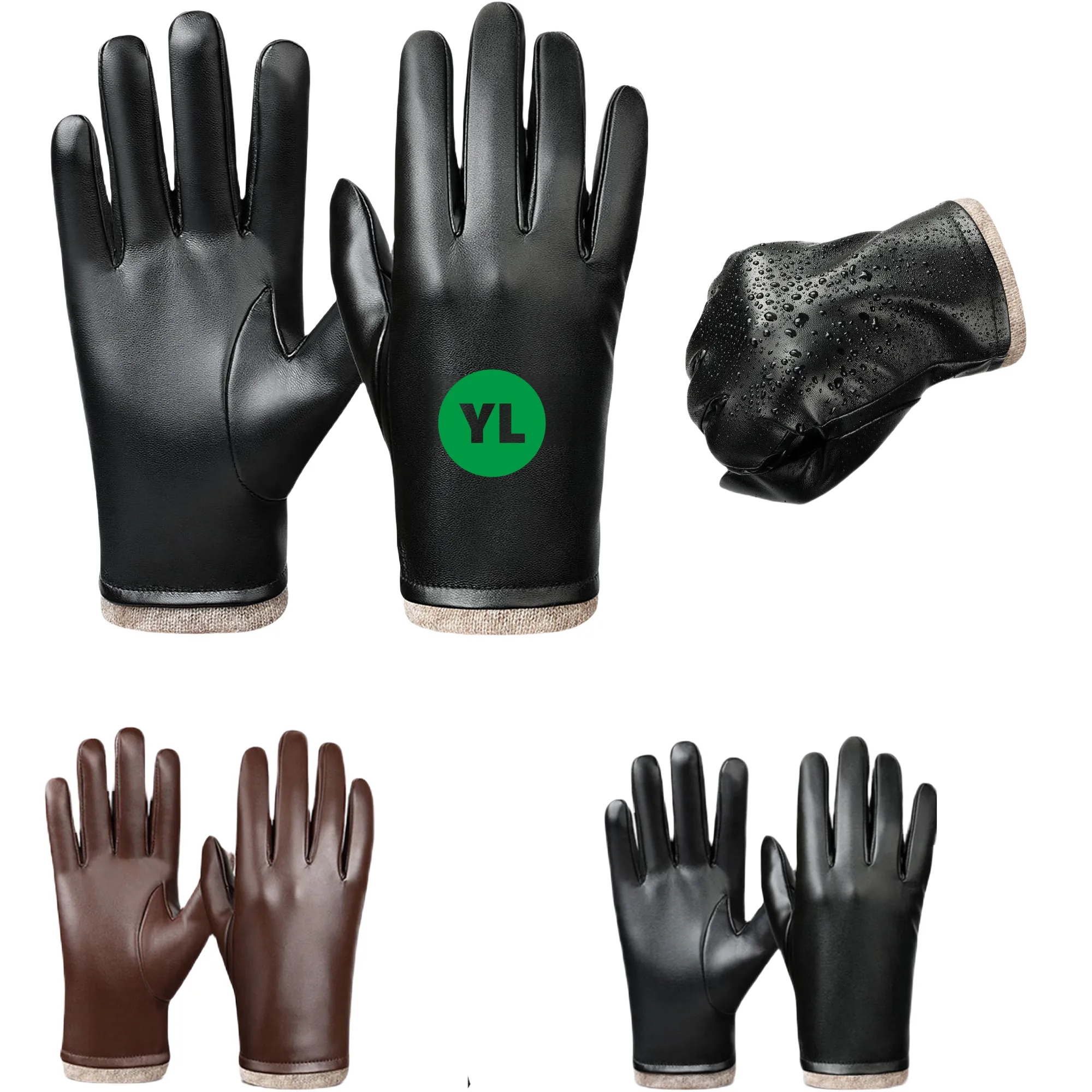 Winter PU Leather Gloves With Wool Lining 1