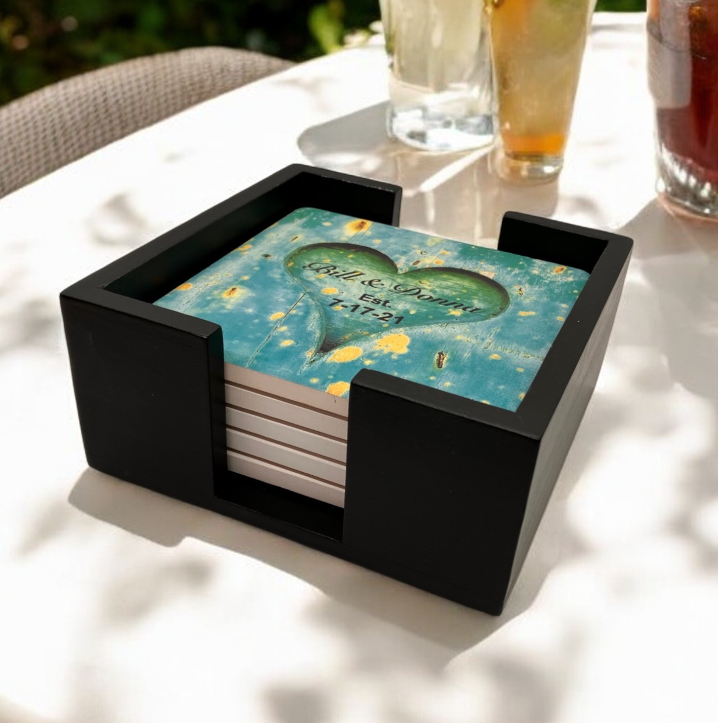 Black Wooden 5 Coaster Holder Sets 5