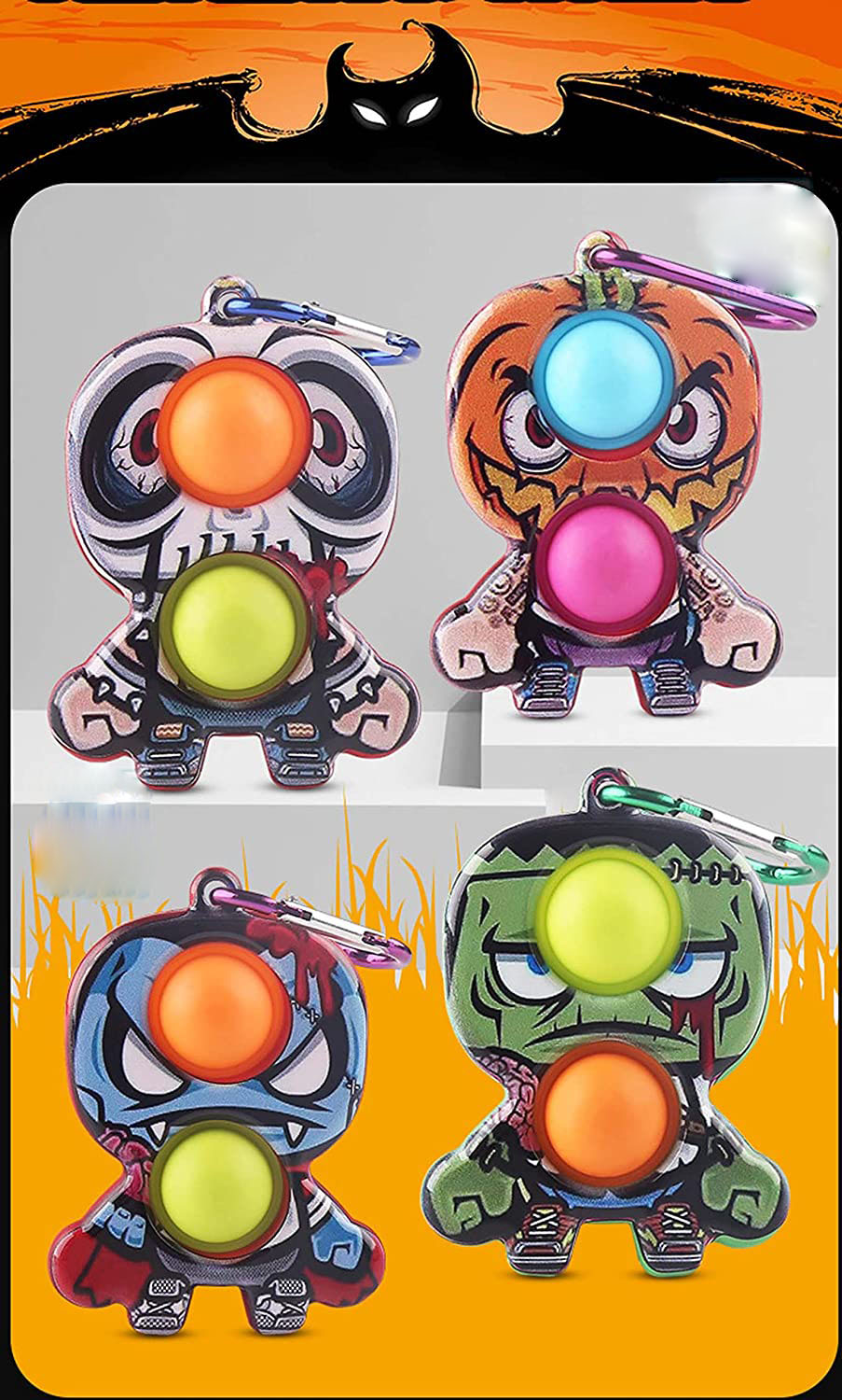 Halloween Push Pop Bubble Fidget Toy w/ Keychain for Children and Adult 7