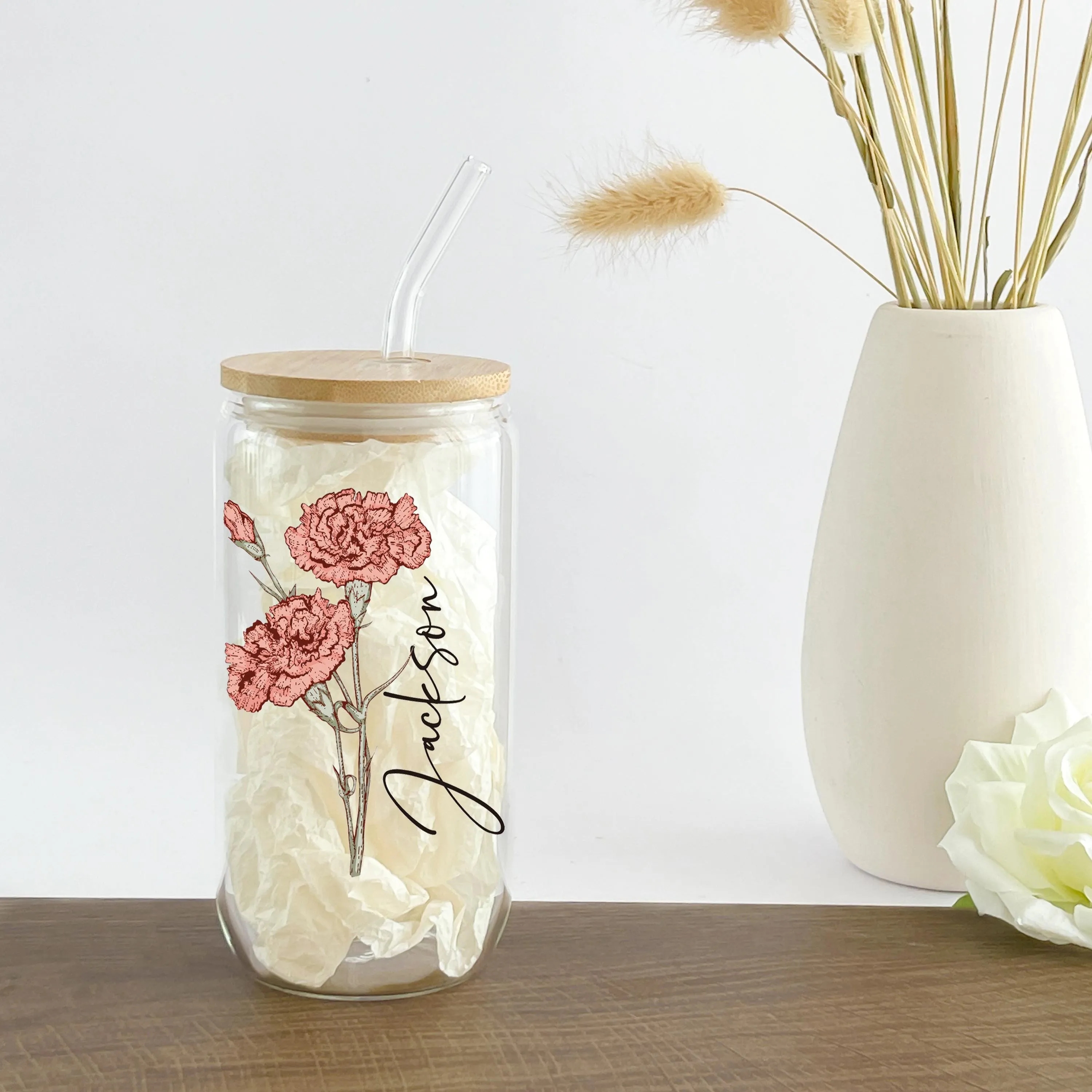Personalized Birth Flower Tumbler With Name 5