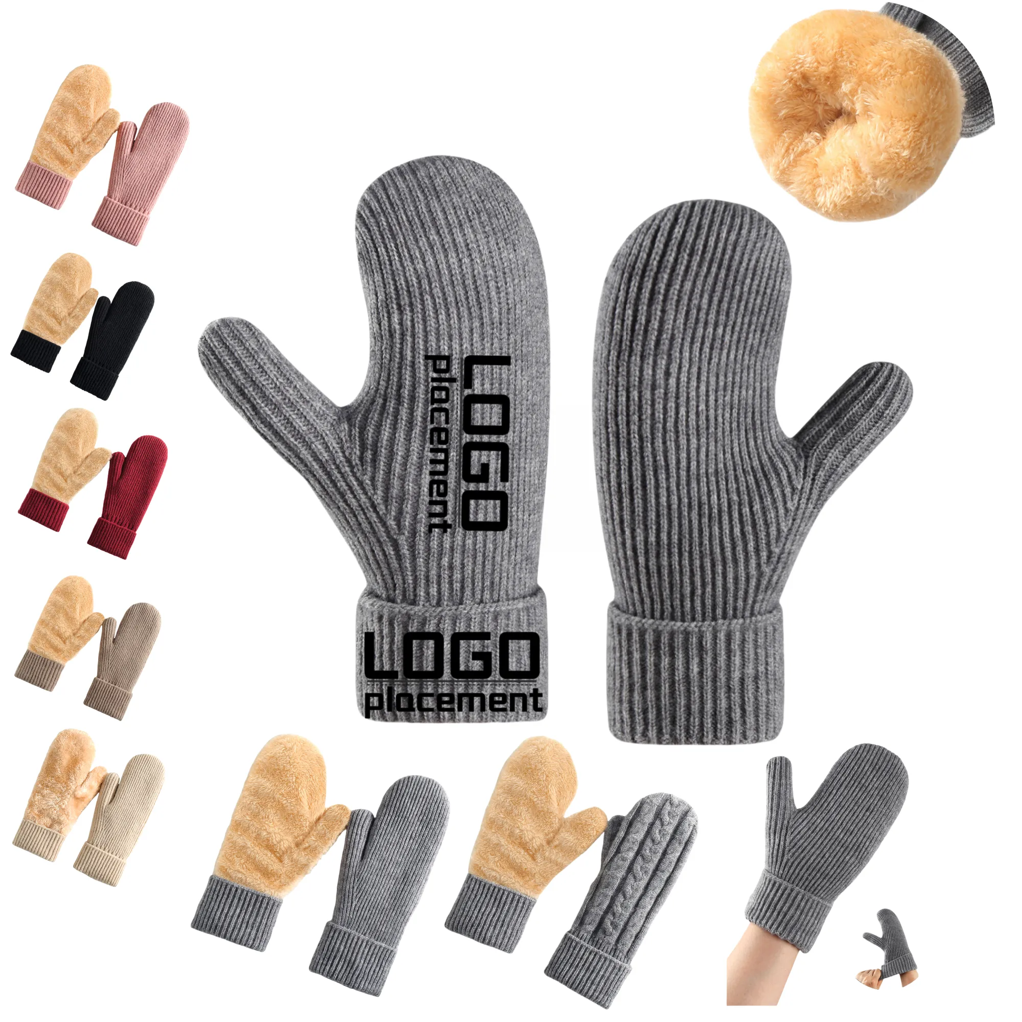 Fleece - Lined Thick Knit Double - Layered Ski Gloves