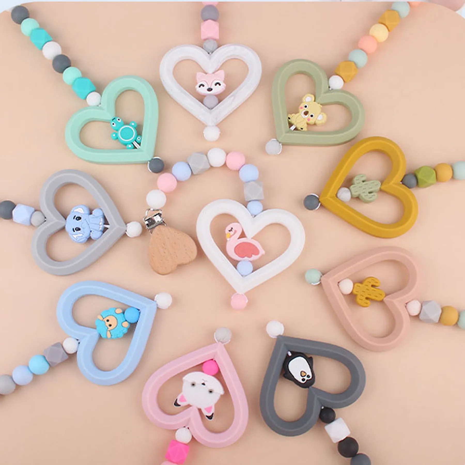 Heart Silicone Animal Pacifier Chain 13