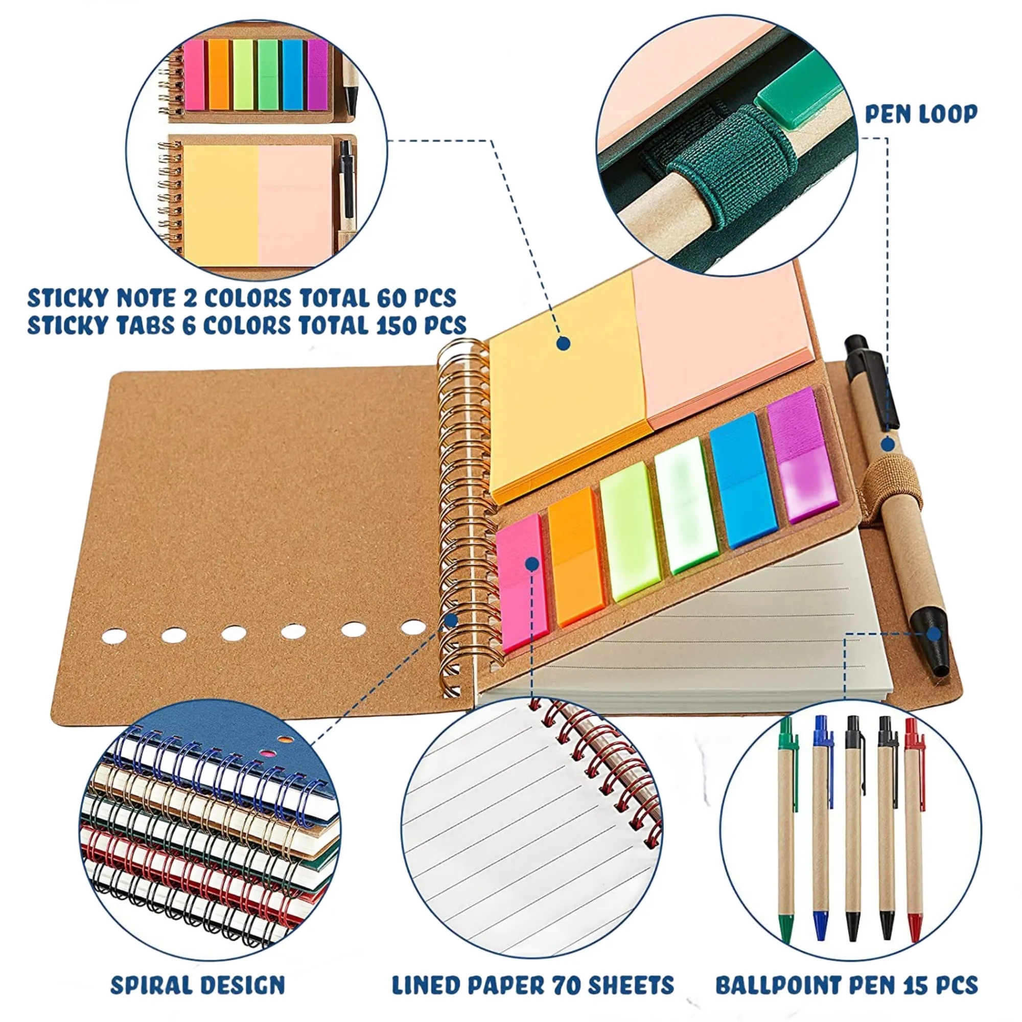 Colored Sticky Note Index Tab Spiral Notebook 3