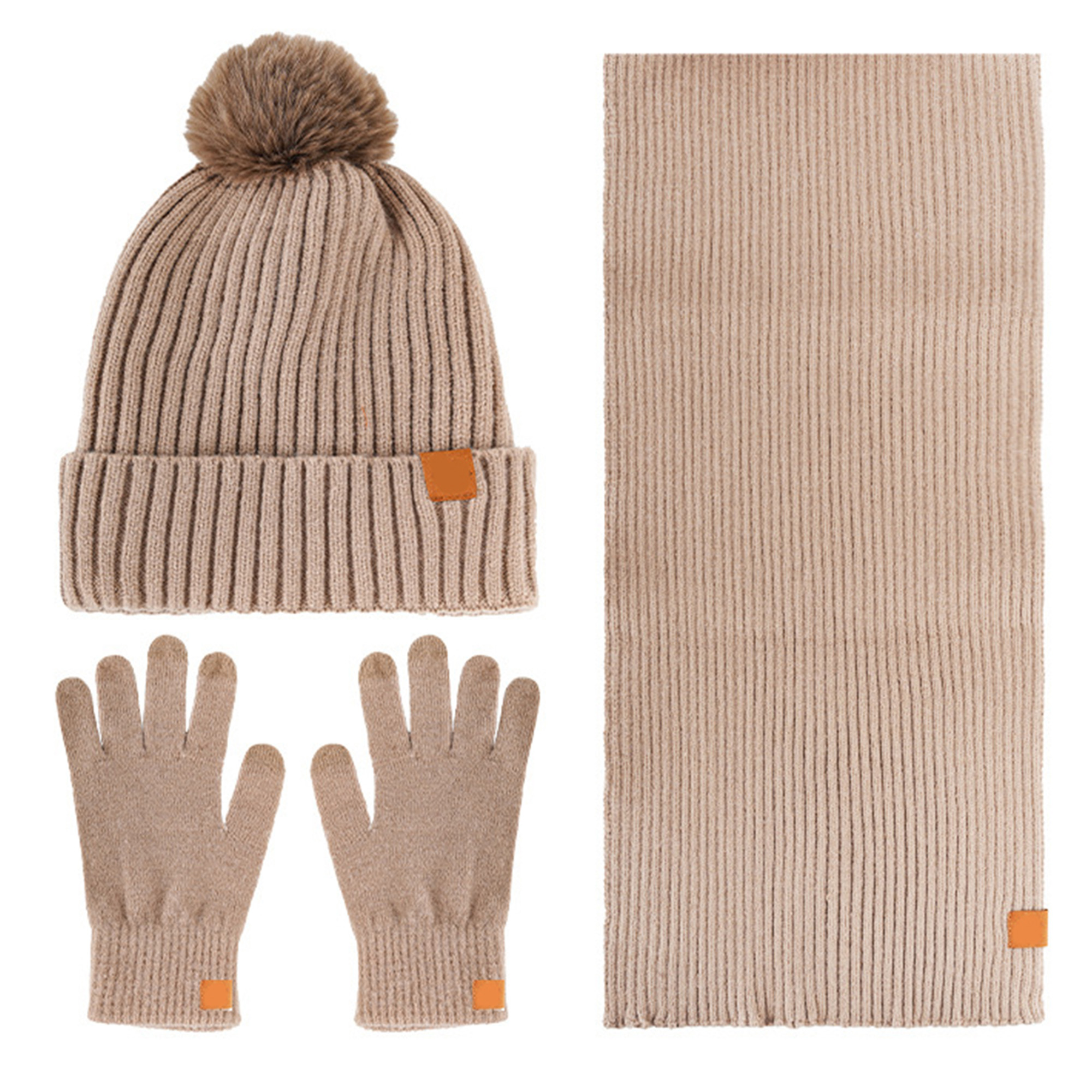 Multi Color Warm Winter 3 Piece Set Pom Beanie Scarf And Gloves 2