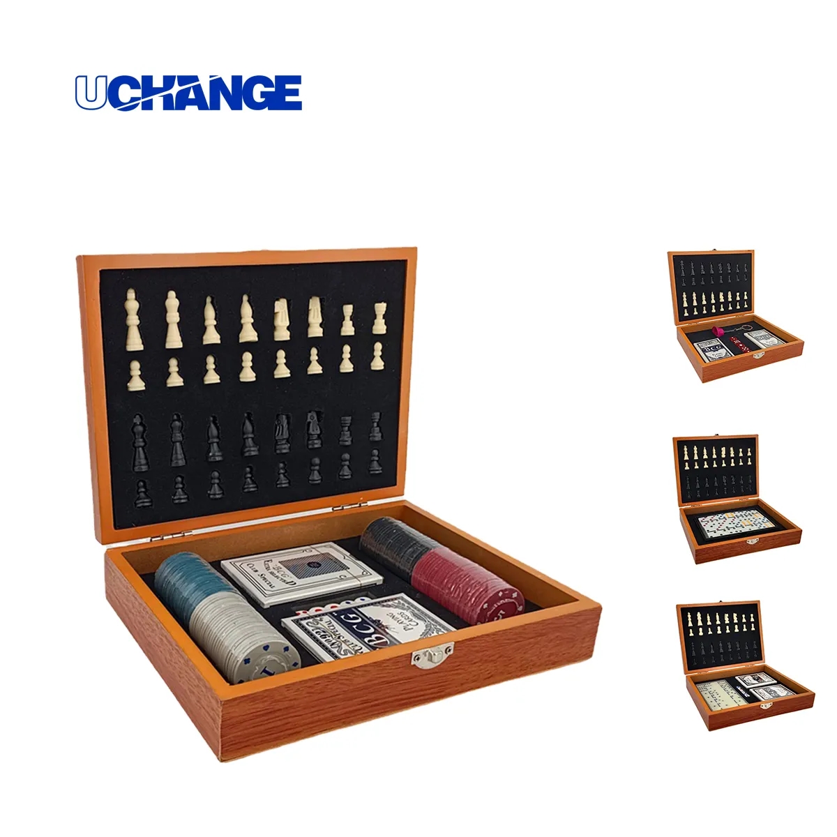 Multi-Game Chess Poker Chip Set in Wooden Case 2