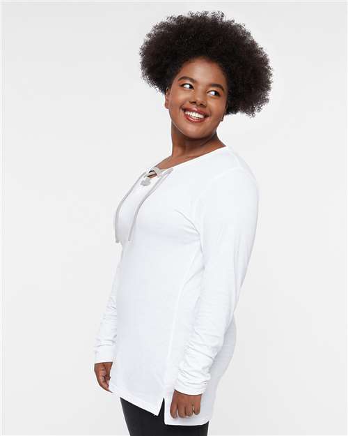 Women's Fine Jersey Lace-Up Long Sleeve T-Shirt - 3538 13