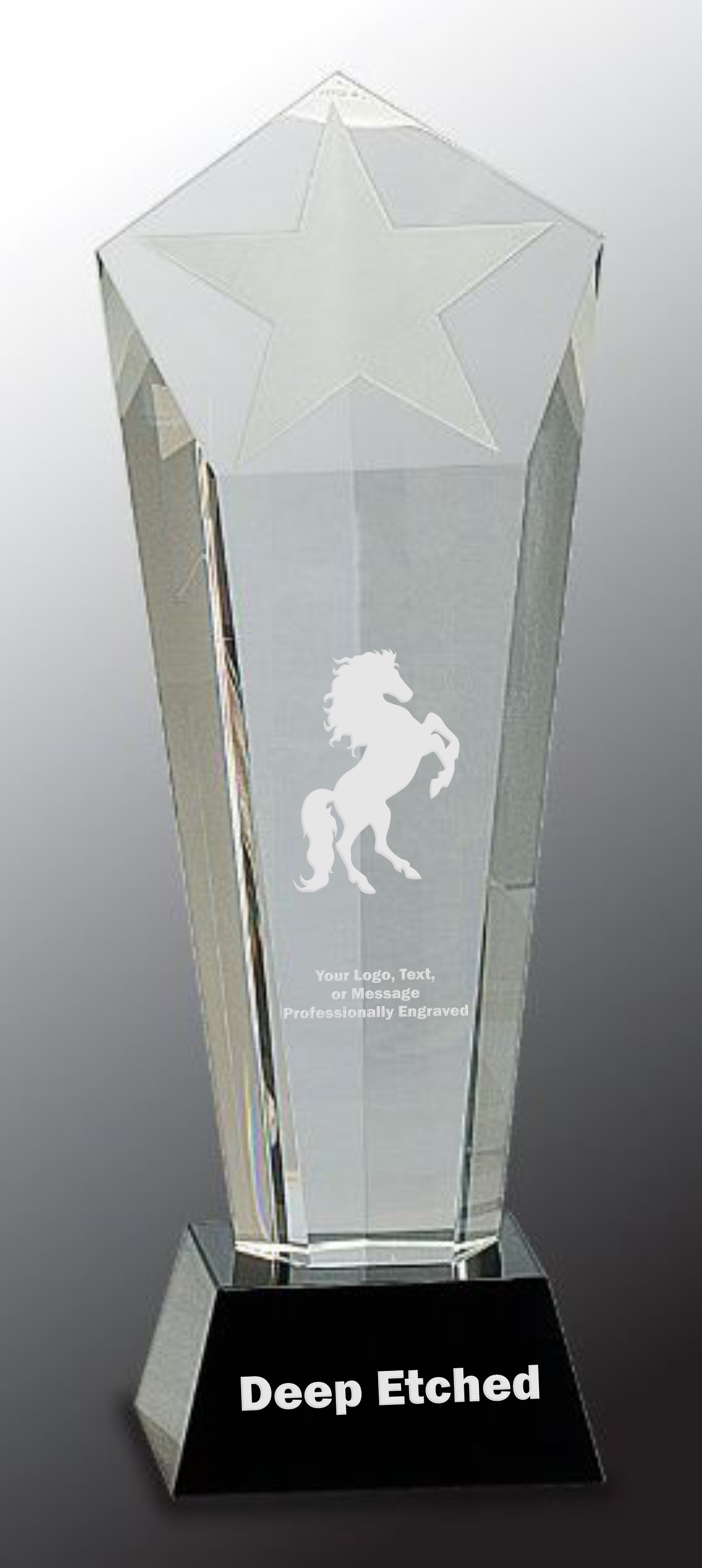 10 1/2" Crystal Frosted Star Column on Black Pedestal Base Crystal Award