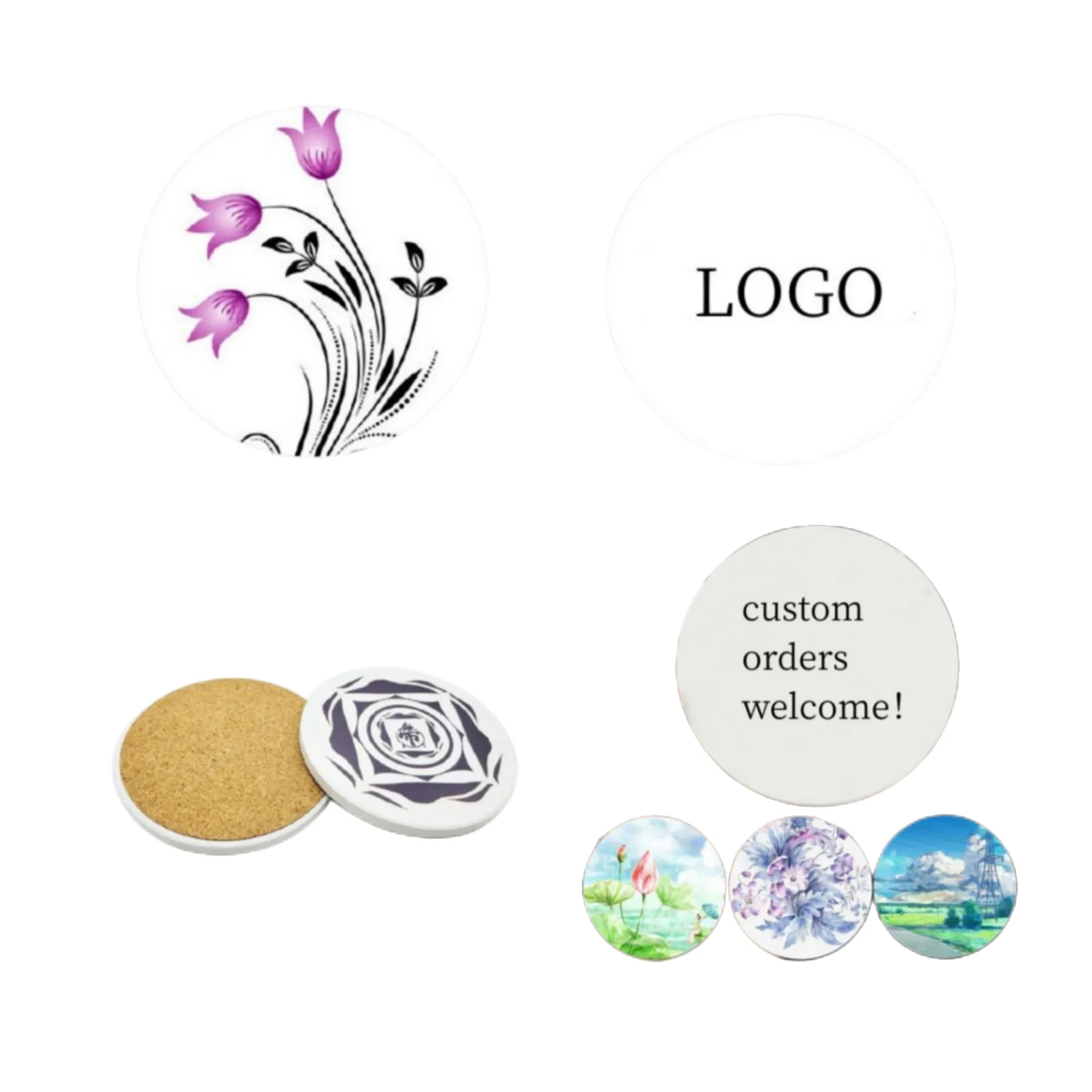 Round Diatomite Cups Coaster for Drinks Absorbent-Full Color