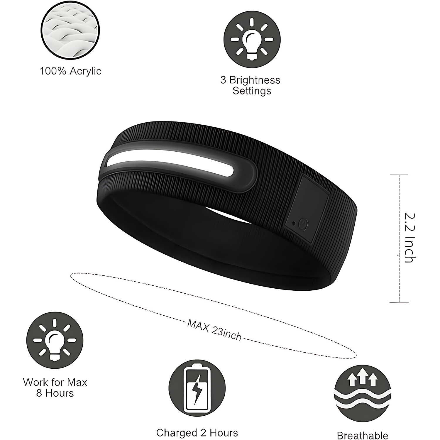 USB Rechargeable LED Knitted Headlamp Headband w/ 3 Modes 2