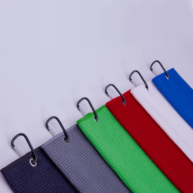 Microfiber Trifold Waffle Golf Towel W/ Hook 1
