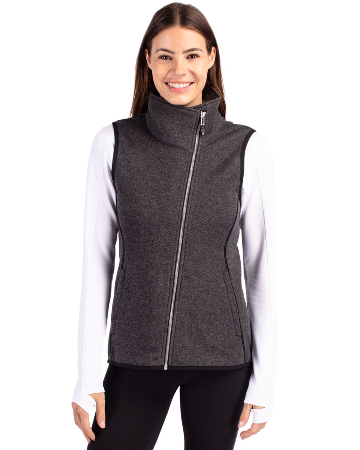 Cutter & Buck Mainsail Sweater-Knit Womens Full Zip Asymmetrical Vest 27