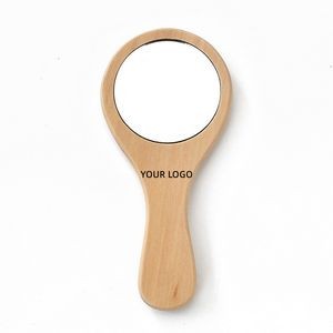 Round Portable Makeup Reusable Holding Wooden Mirror 3