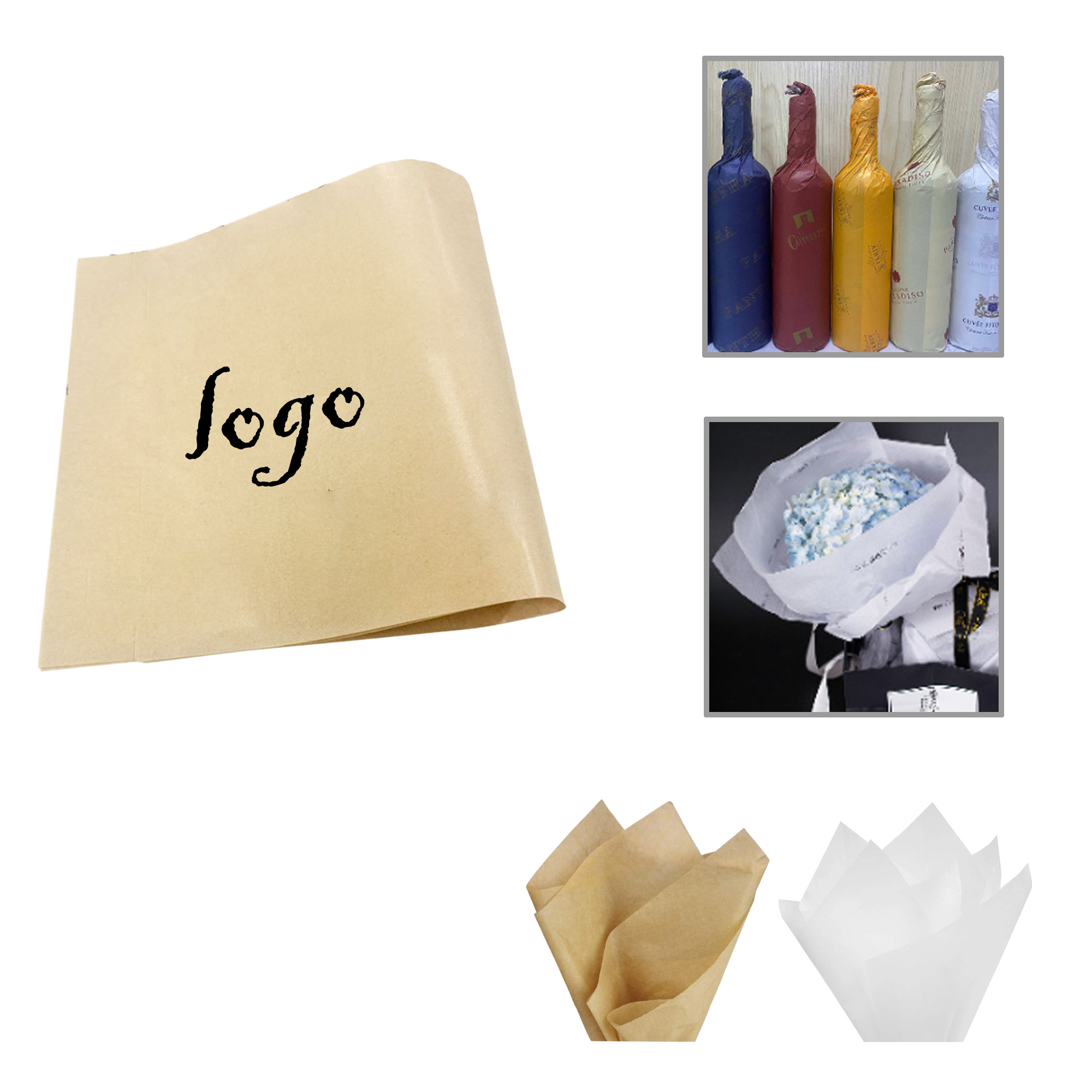 MOQ100 Custom Floral Kraft Paper for Wine Gift Wrapping 5