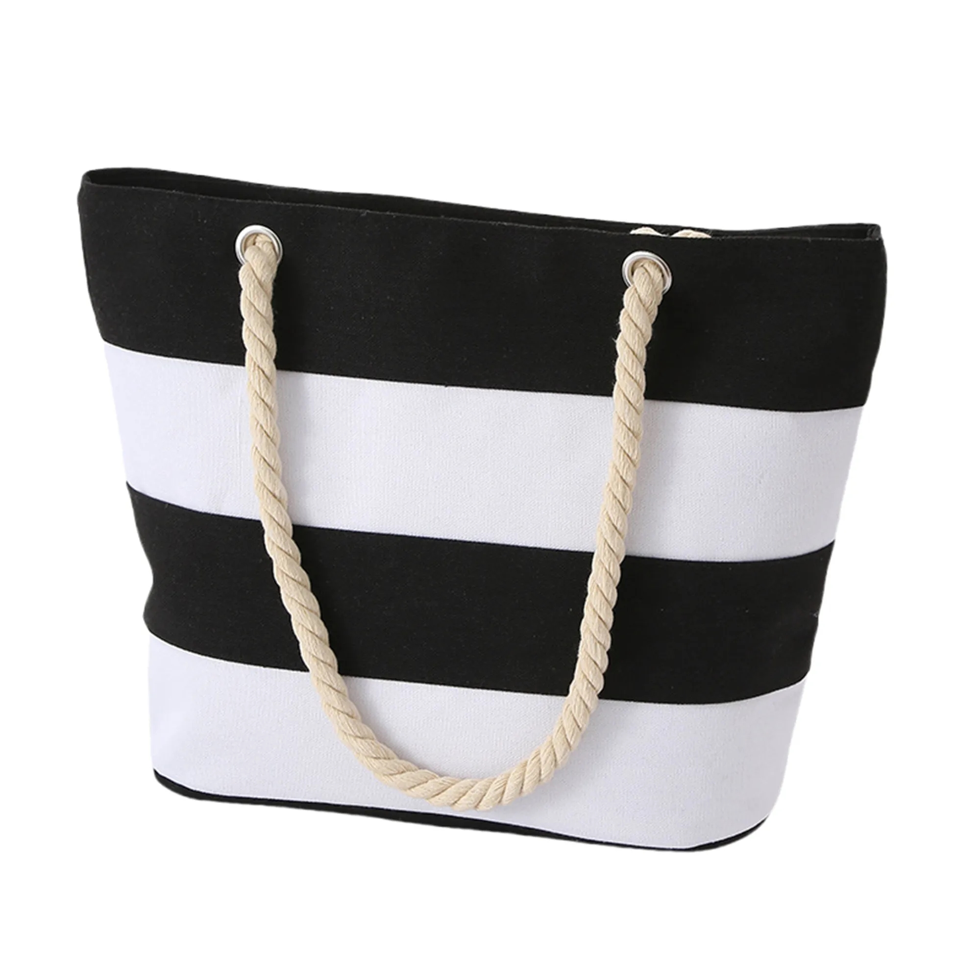Full Color Burlap Rope Striped Canvas Tote Bag 1