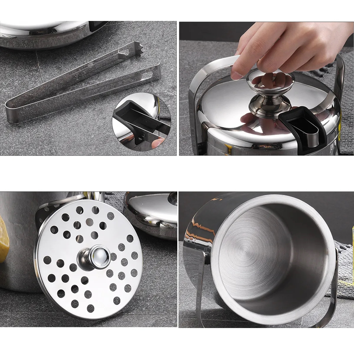 Double Walled Metal Ice Buckets with Tong 4