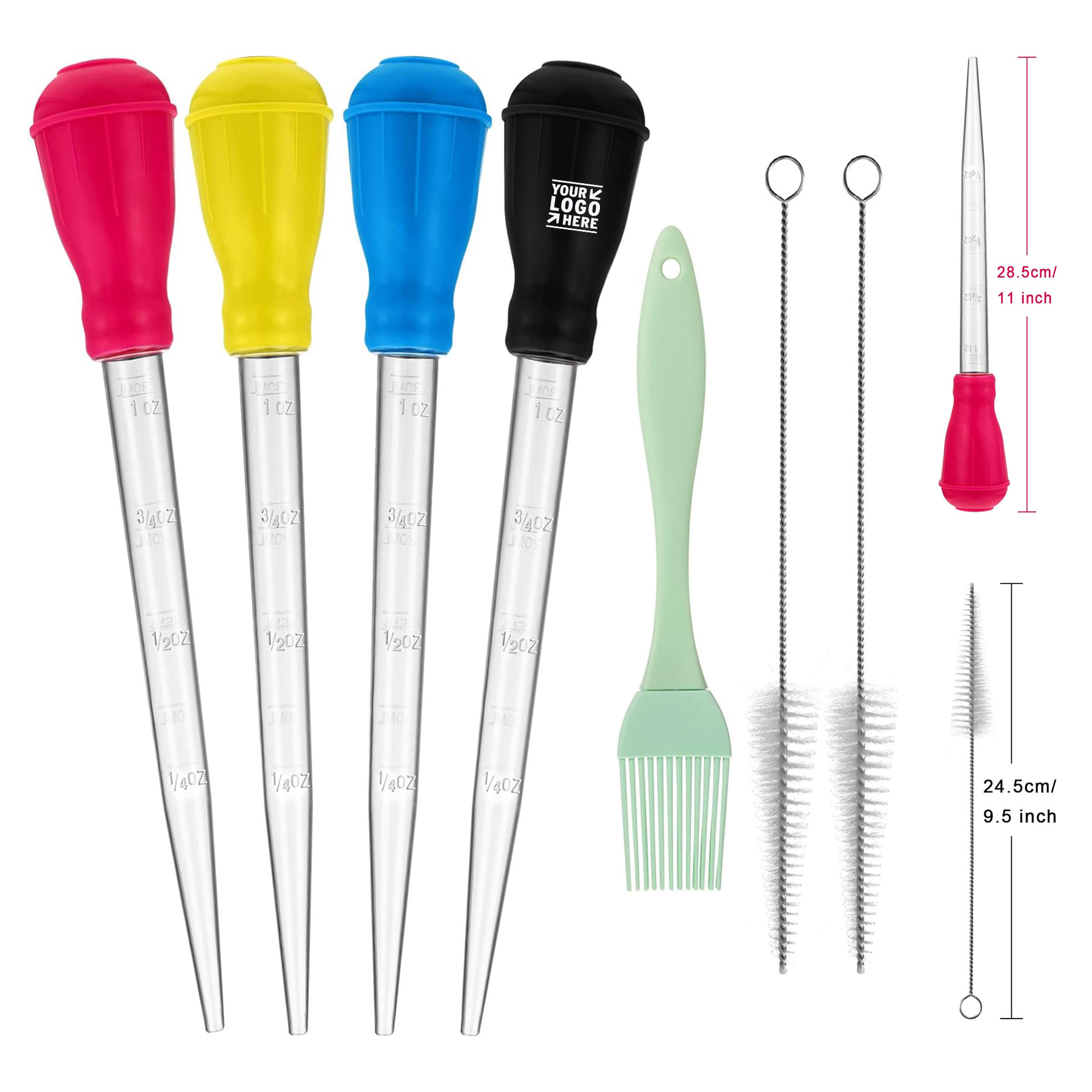Nylon Heat-resistant Turkey Meat Baster Cooking Set 1 Silicone Basting Brush and 2 Cleaning Brush    2
