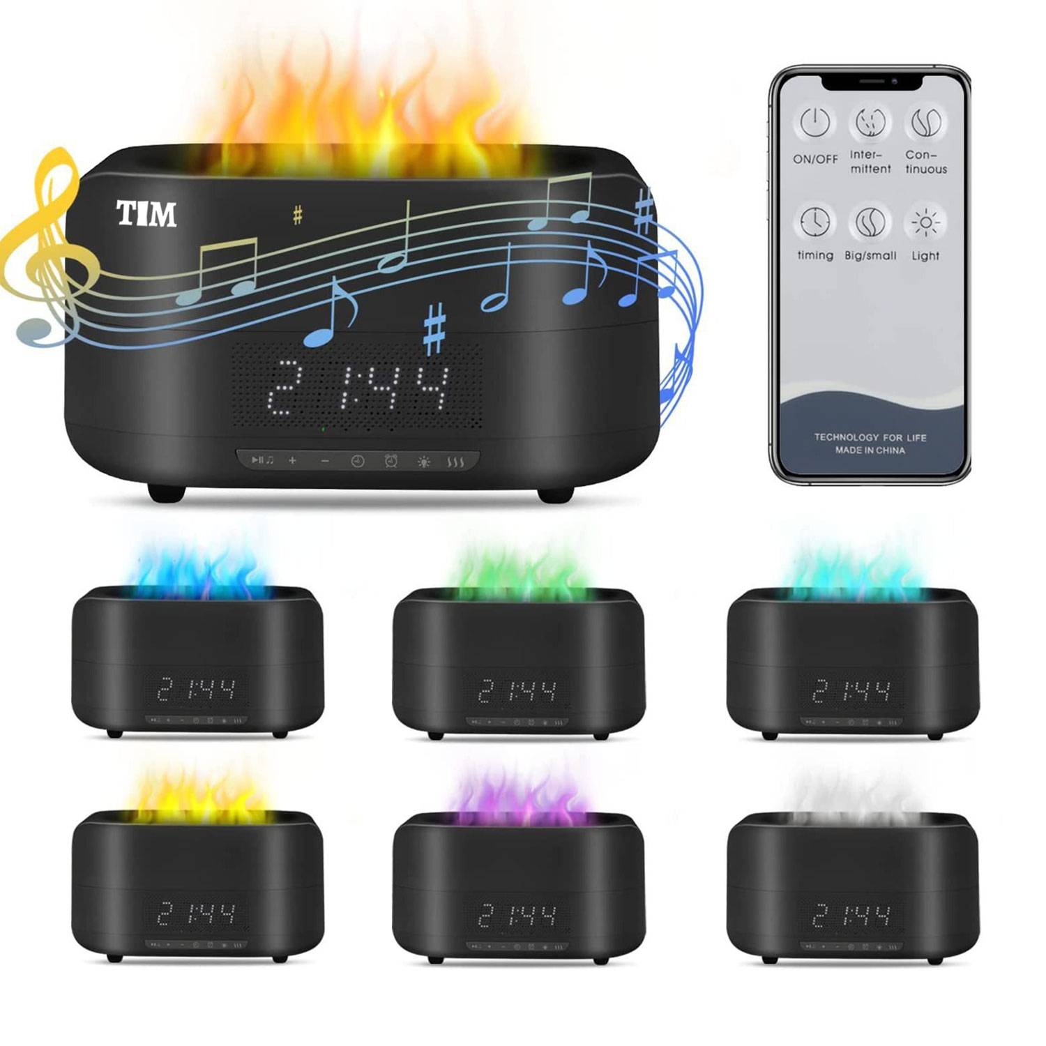Flame Diffuser with Bluetooth Speaker and Clock Humidifer 8