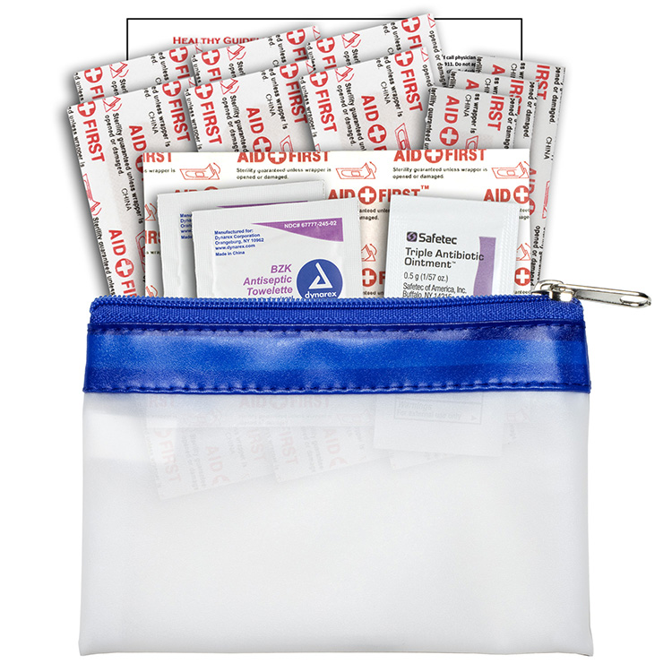"SAFETY-ON-THE-GO" 14 Piece First Aid Kit in Colorful Zipper Vinyl Pouch 1