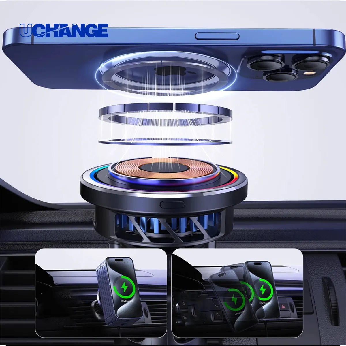 Qi2 MagSafe 15W Magnetic Car Wireless Charger with LED 1