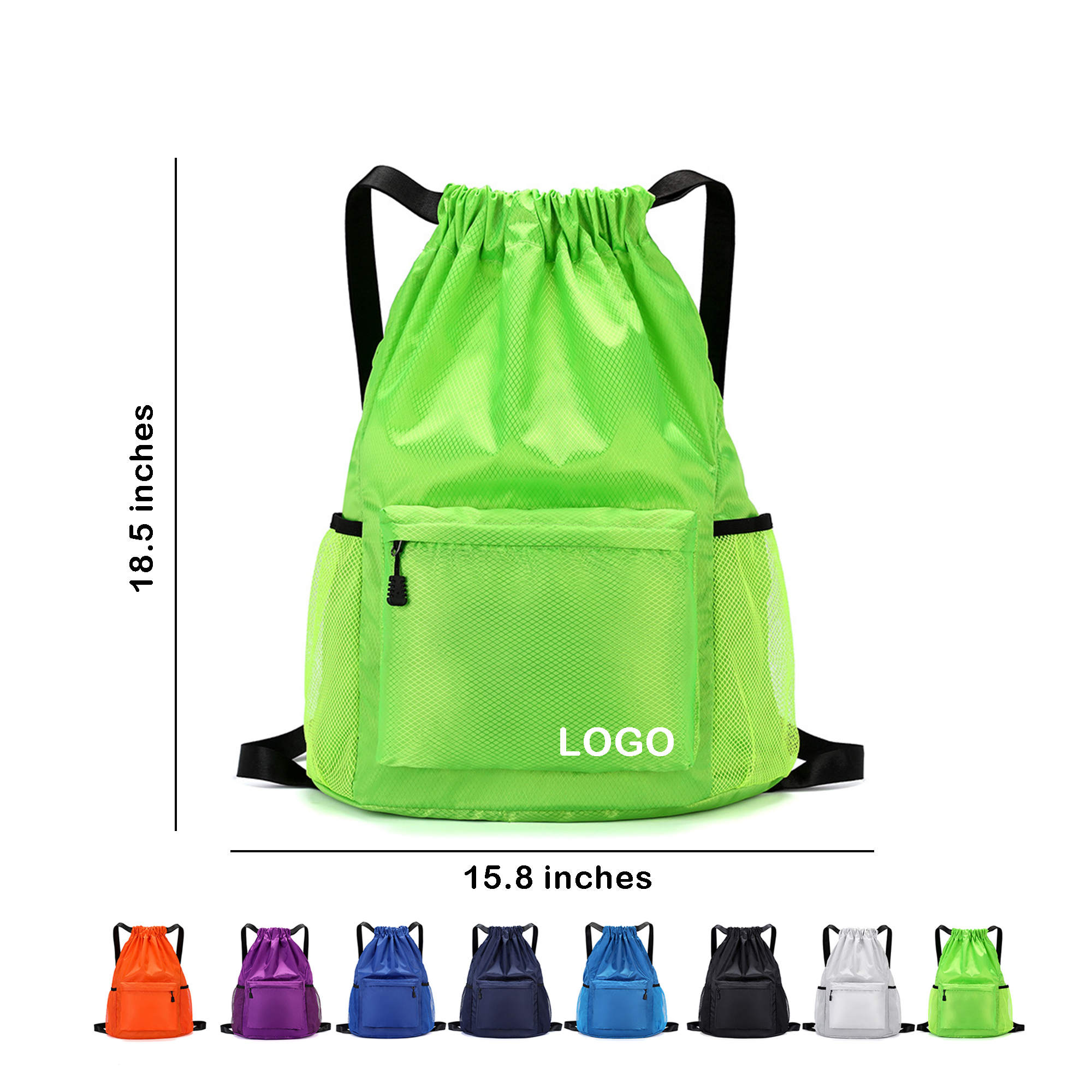 Lightweight Mesh Sports Drawstring Bag with Front Pouch 9