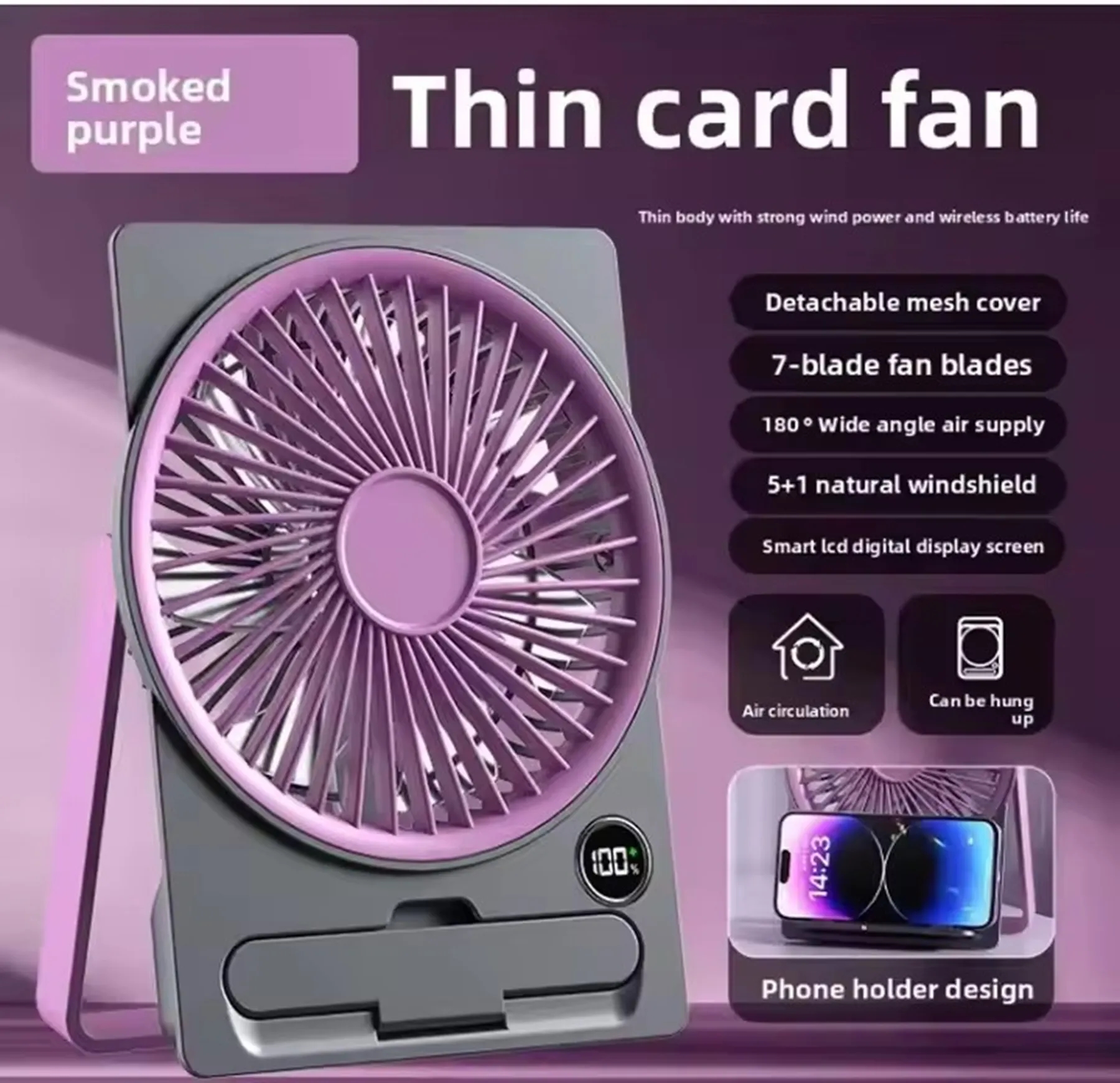 1200 mAh Digital Display Desktop Fan with Phone Stand 9