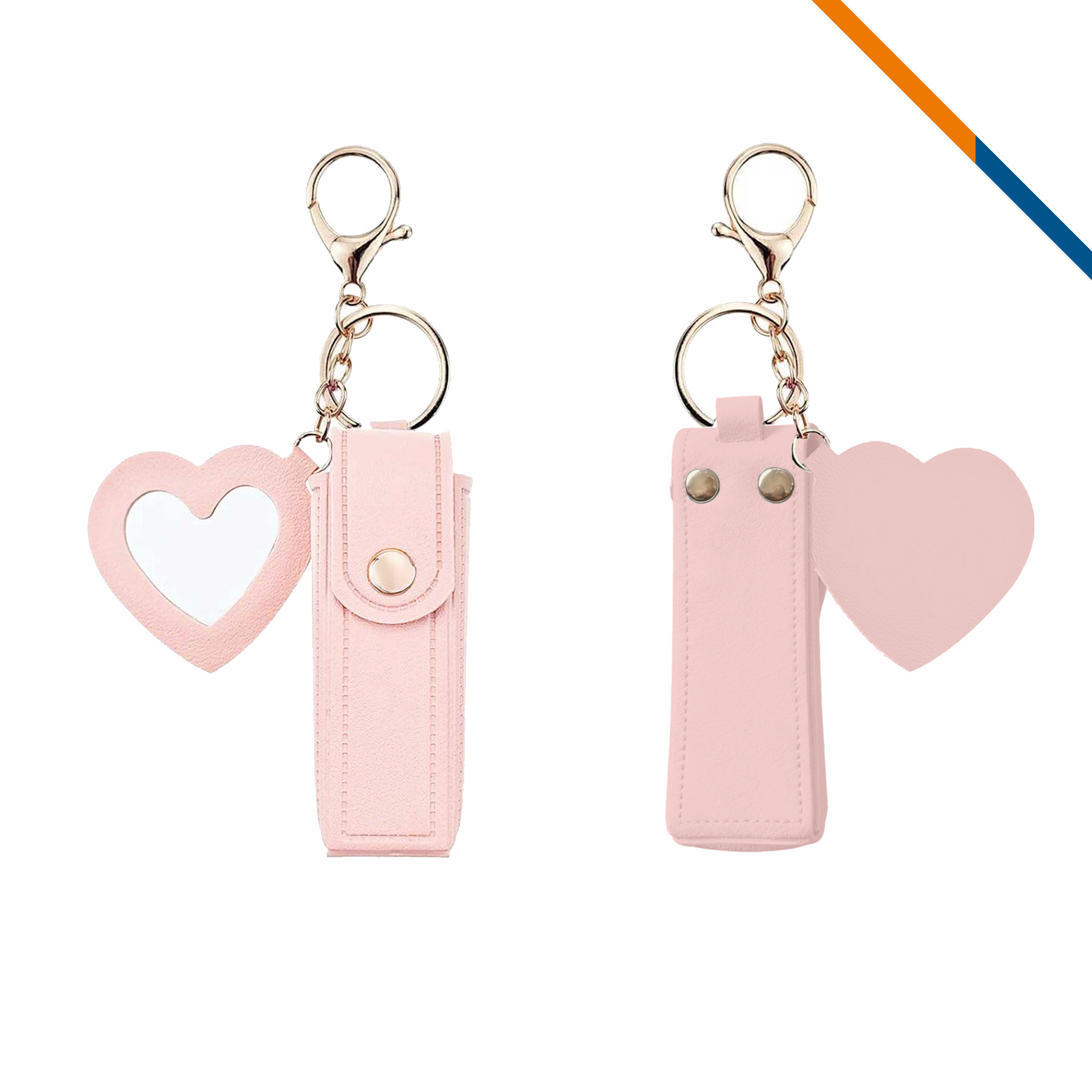 Zipin Mini PU Leather Mirror Lipstick Keychain Pouch 6