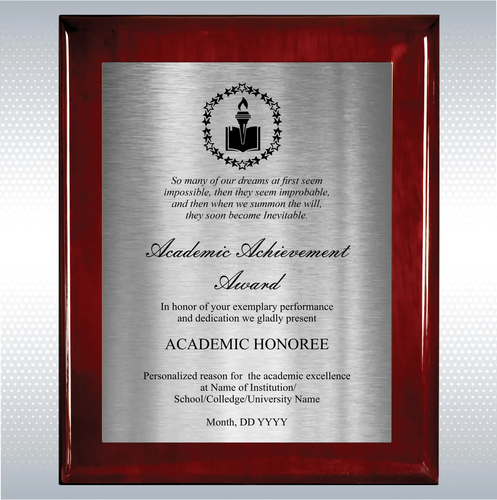 Rosewood Piano Finish Wood Plaque Academic Achievement 2