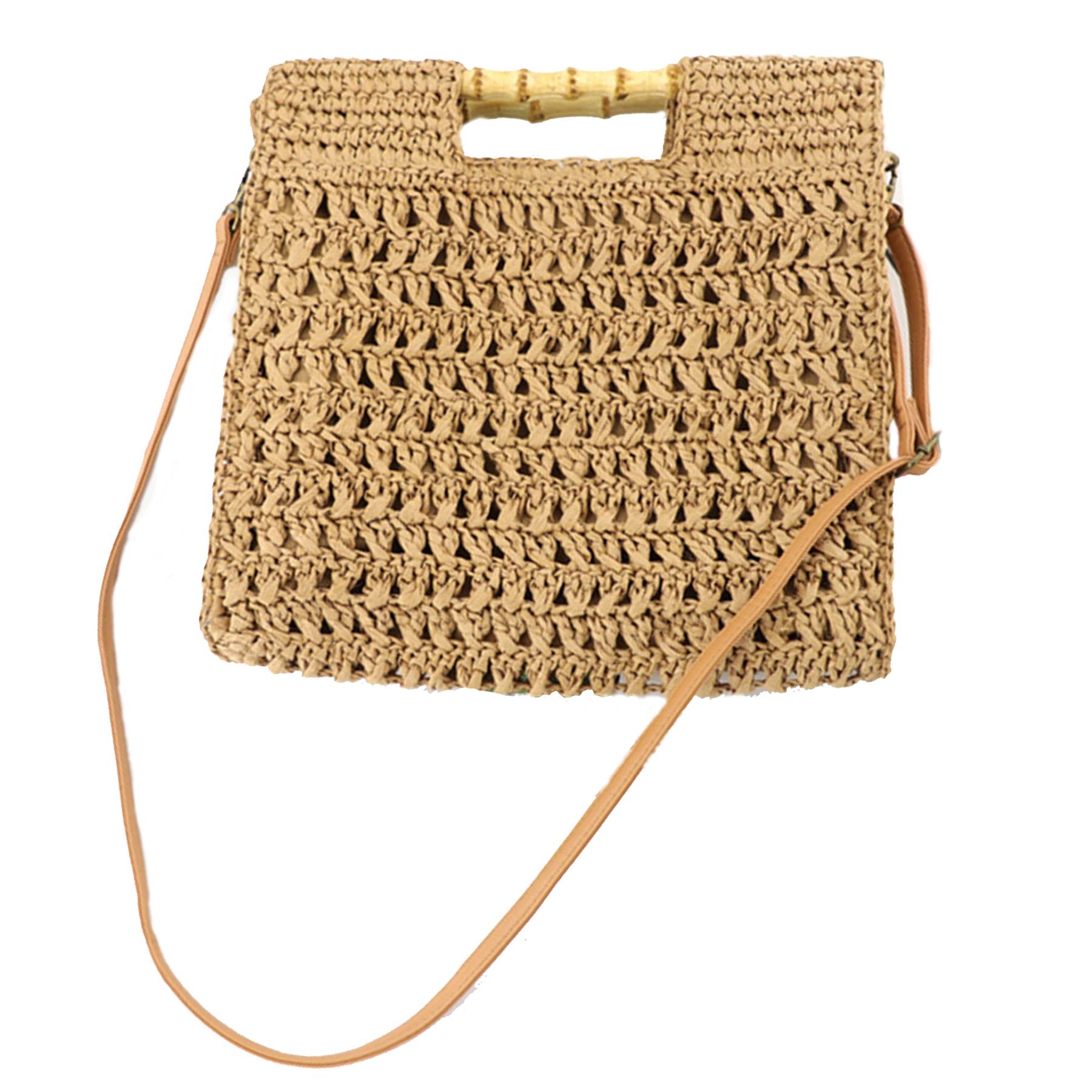 Jute Straw Beach Bamboo Top Handle Handbag Crossbody Bag 2