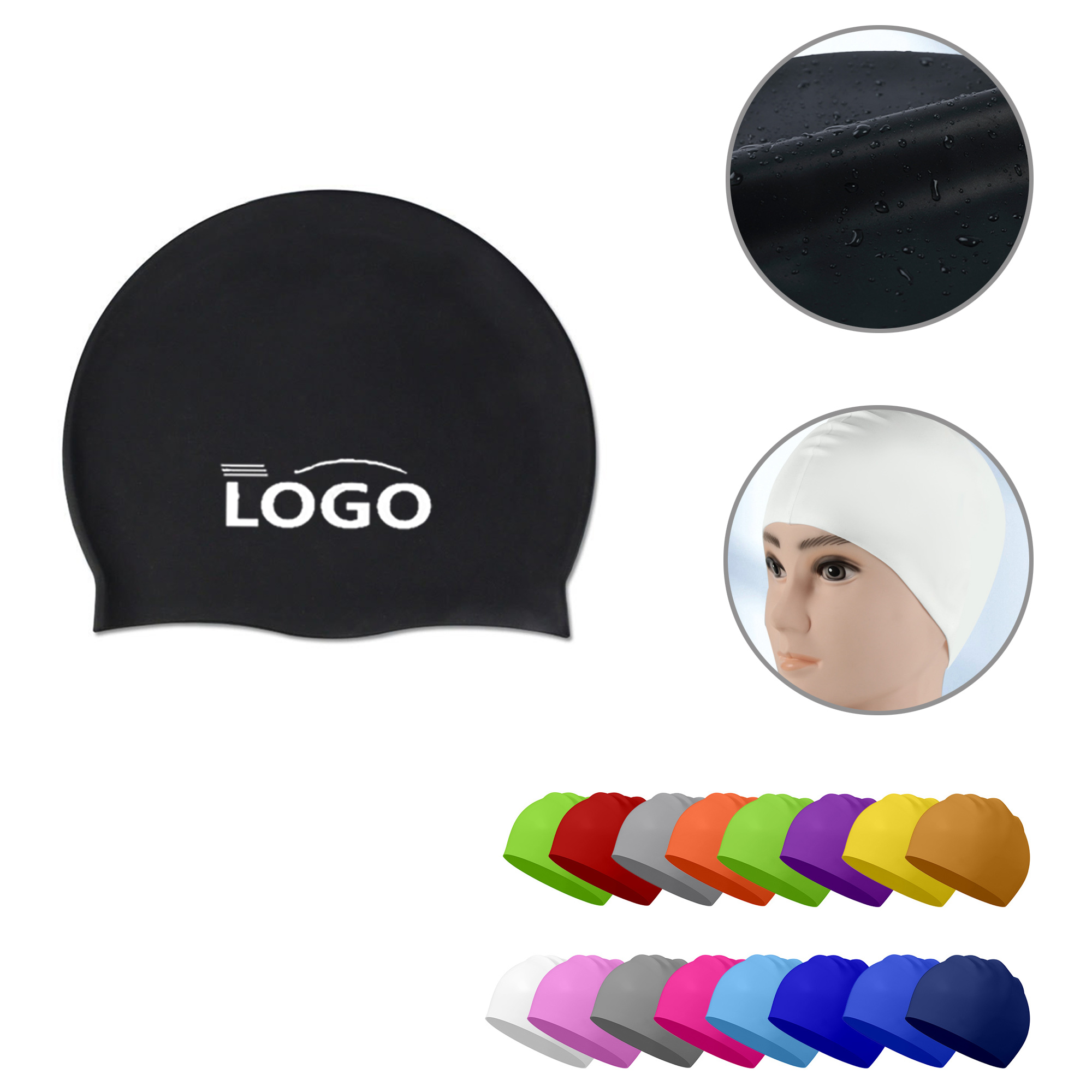 MOQ50 Unisex Silicone Waterproof Swim Cap 50g 15