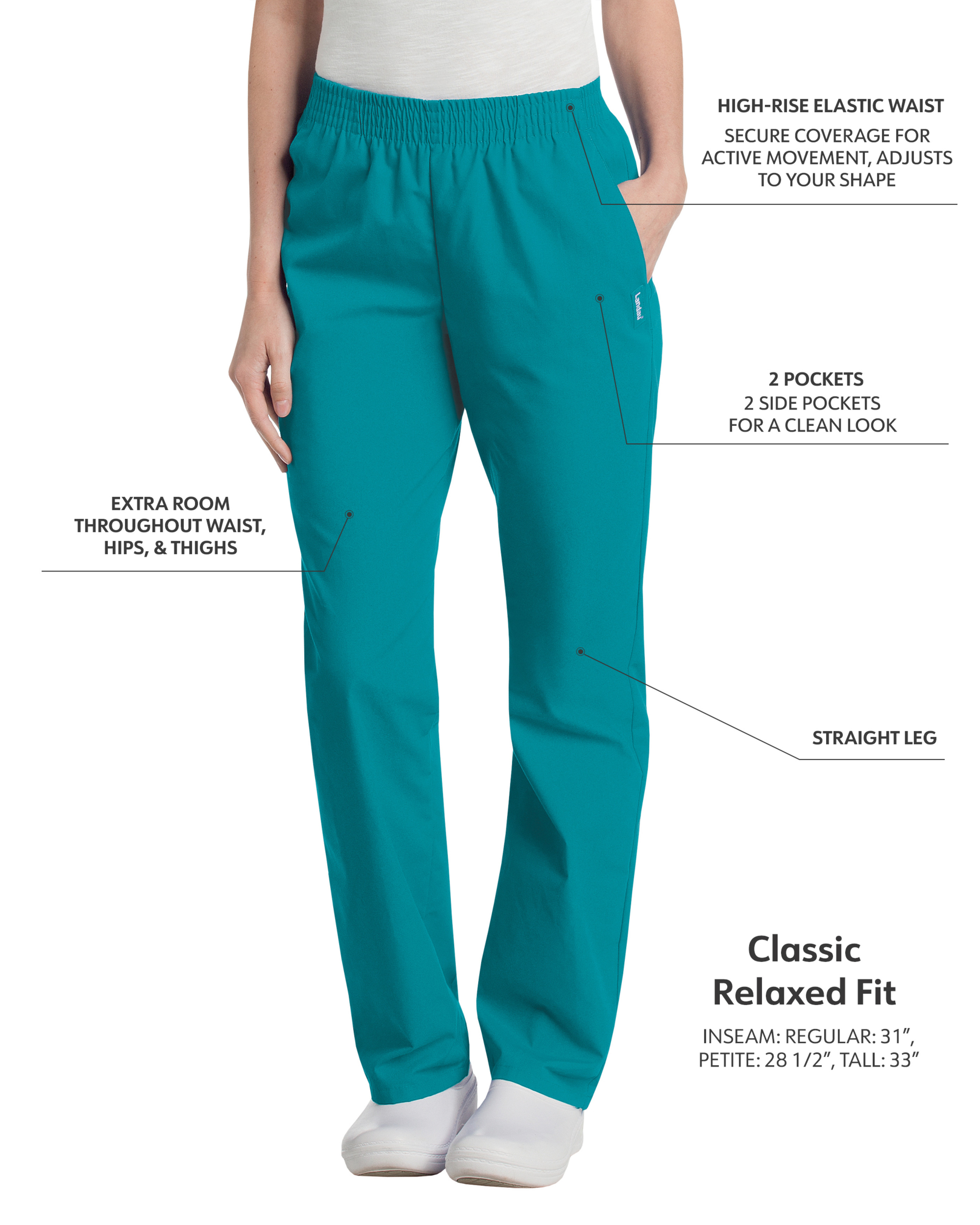 Landau - Essentials - Women's Two-Pocket High-Rise Elastic Waist Straight Leg Pant 27
