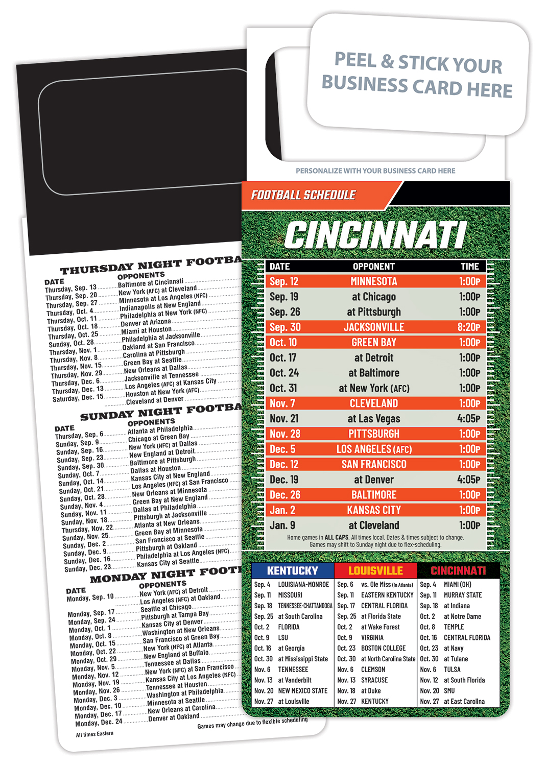 Pro Football Schedule Magnet - Peel and Stick Business Card (3.5x9)