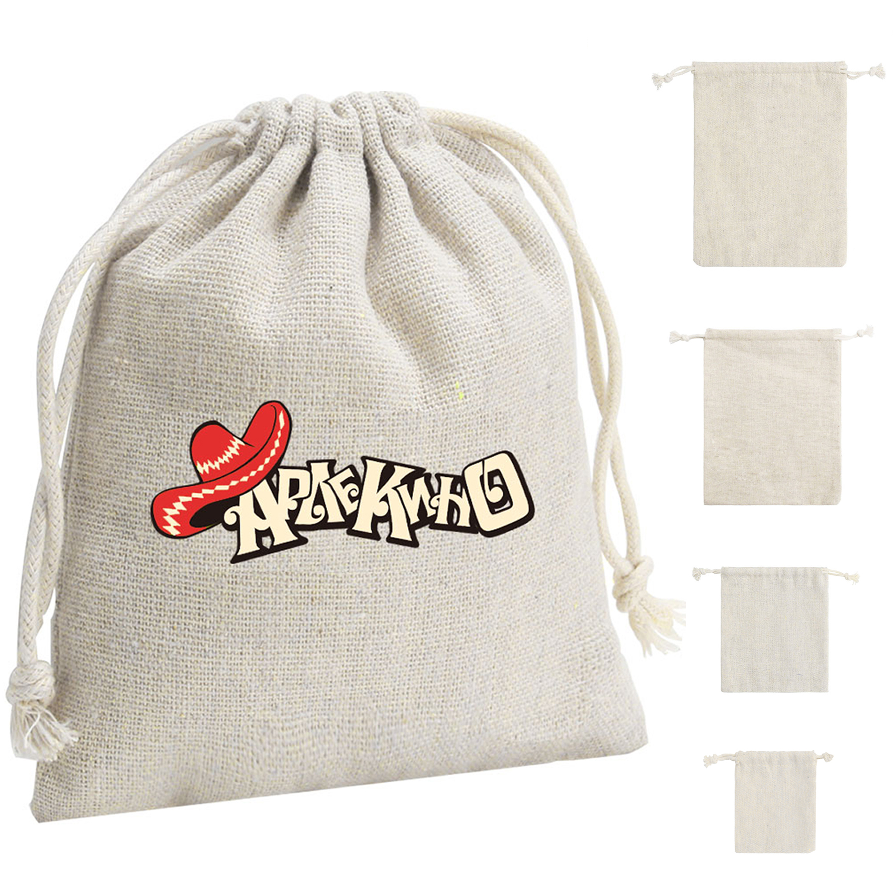 Small Cotton and Linen Drawstring Bag 2
