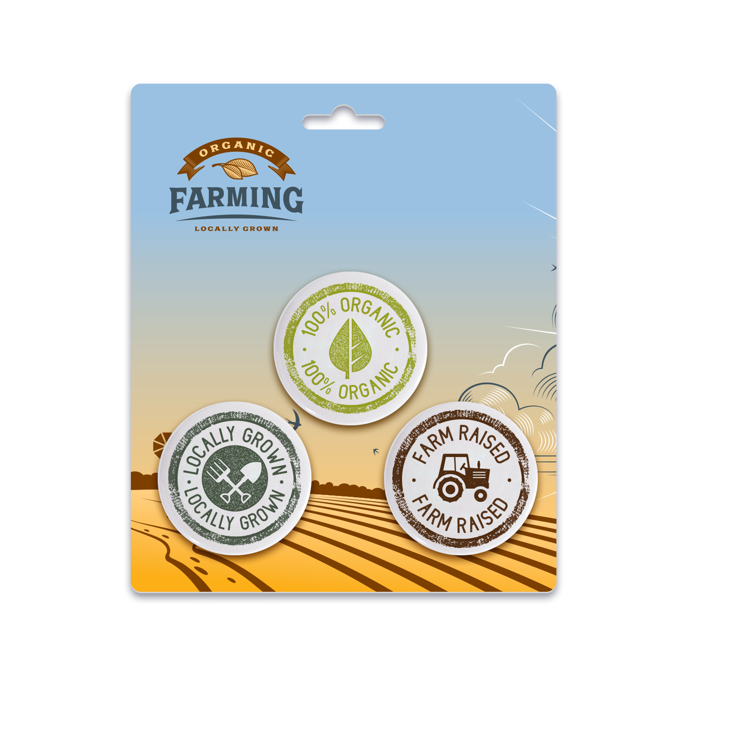 Three 1.75" Pin-Back Buttons on Backing Card 1