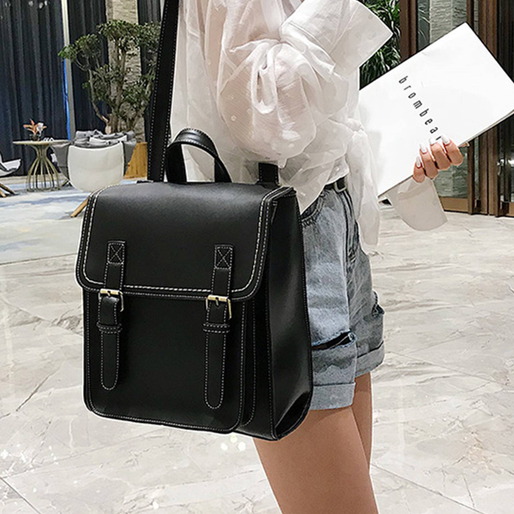 PU Leather Casual Daypack Style Flap Backpacks for Ladies 5