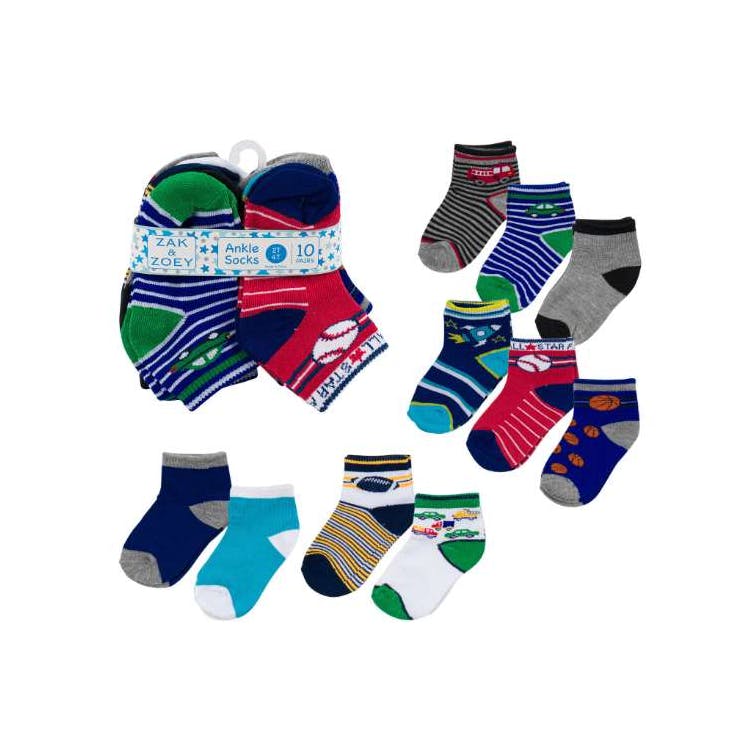 Boys' Ankle Socks - Sports Design 2T-4T 10 Pk 3